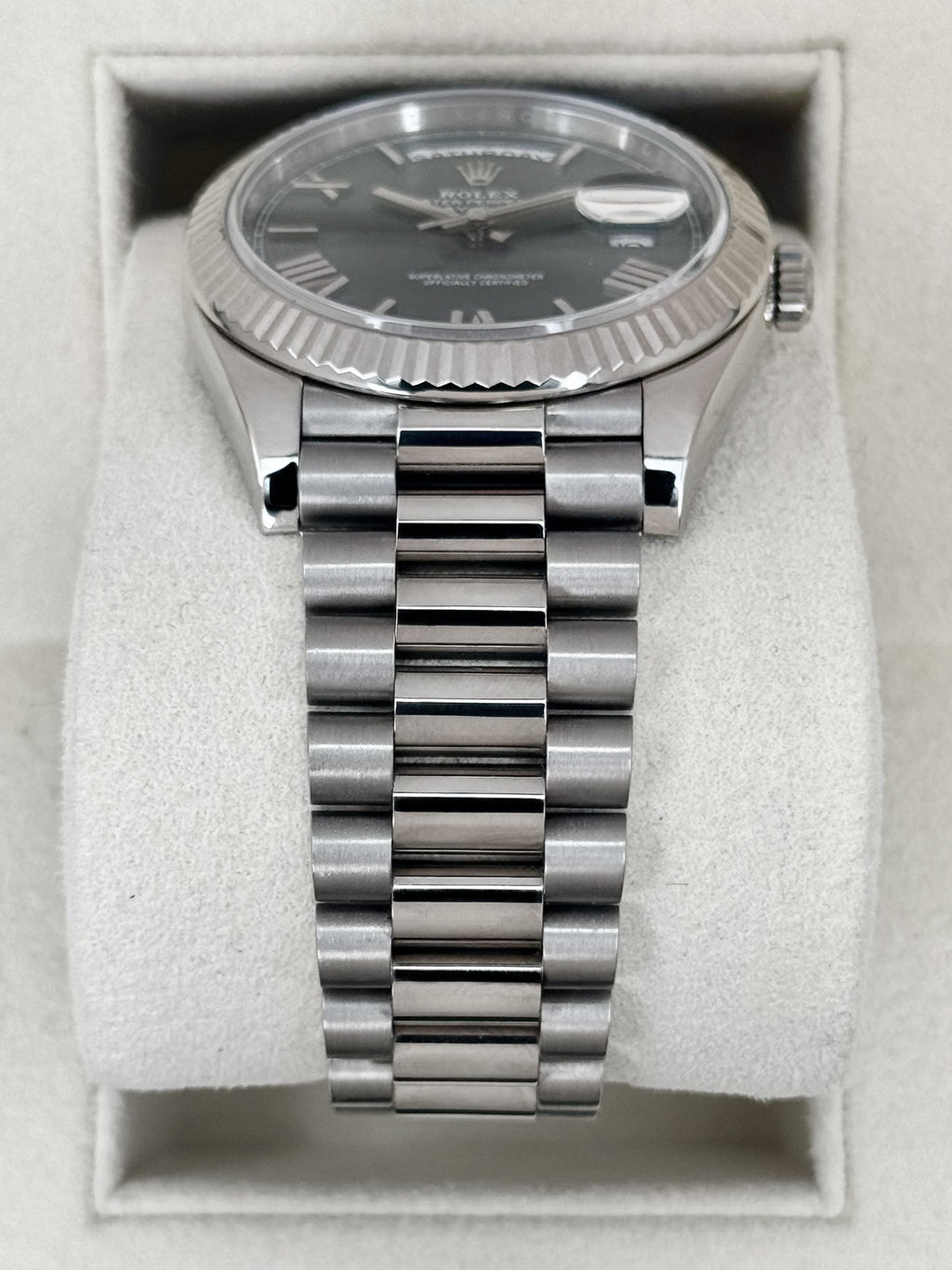 2020 Rolex Day-Date 40mm 228239 Presidential White Gold Olive Green Dial