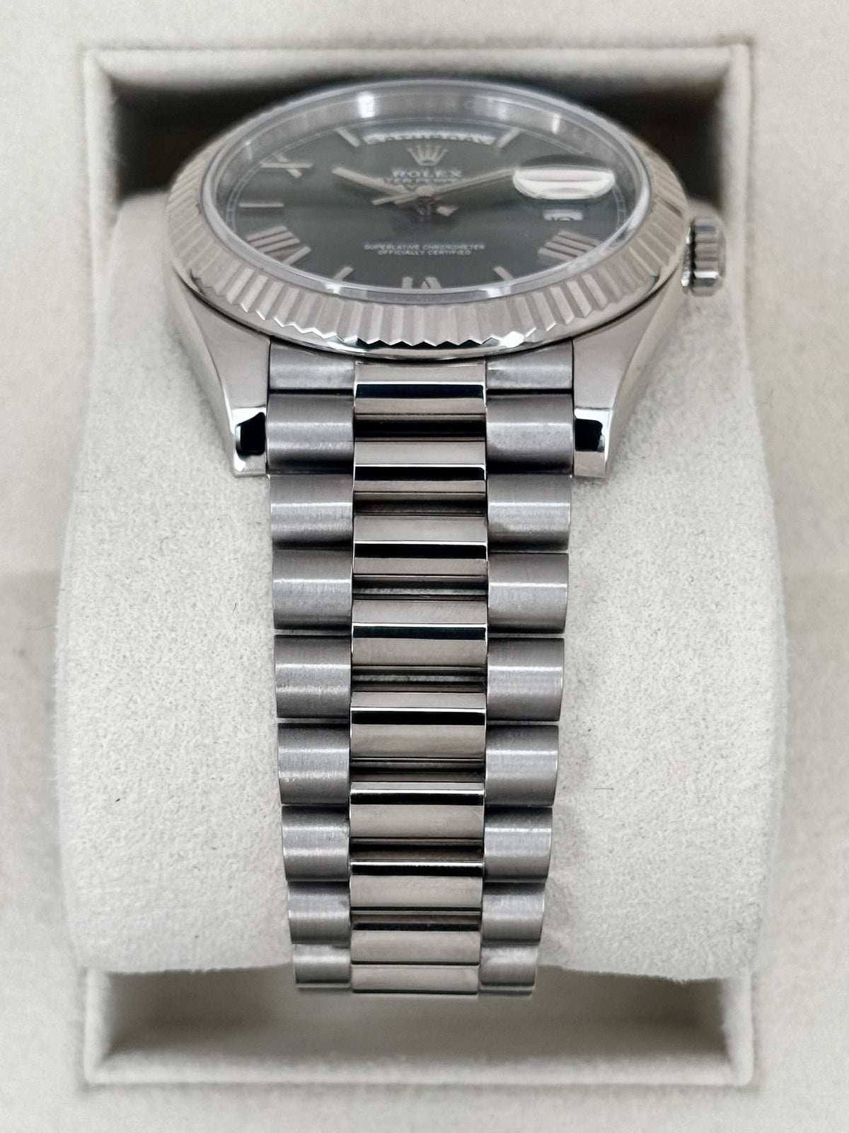 2020 Rolex Day-Date 40mm 228239 Presidential White Gold Olive Green Dial