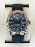 2022 Rolex Sky-Dweller 42mm 326235 Rose Gold Oysterflex Rhodium Dial