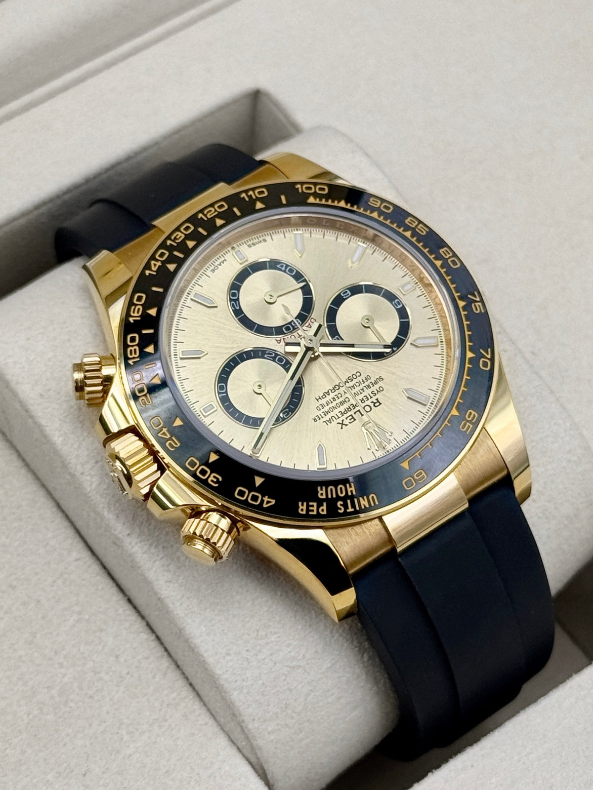 2025 Rolex Daytona 40mm 126518LN Yellow Gold Oysterflex Champagne Dial