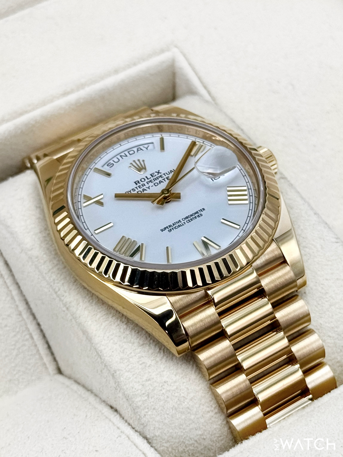 2021 Rolex Day-Date 40mm 228238 Presidential Roman Numeral White Dial