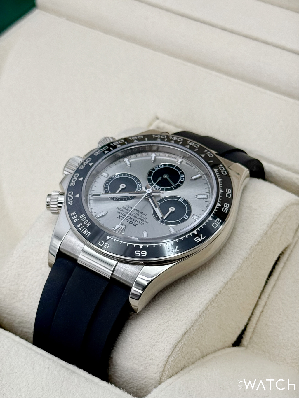 2023 Rolex Daytona 40mm 126519LN White Gold Oysterflex Silver Ghost Dial