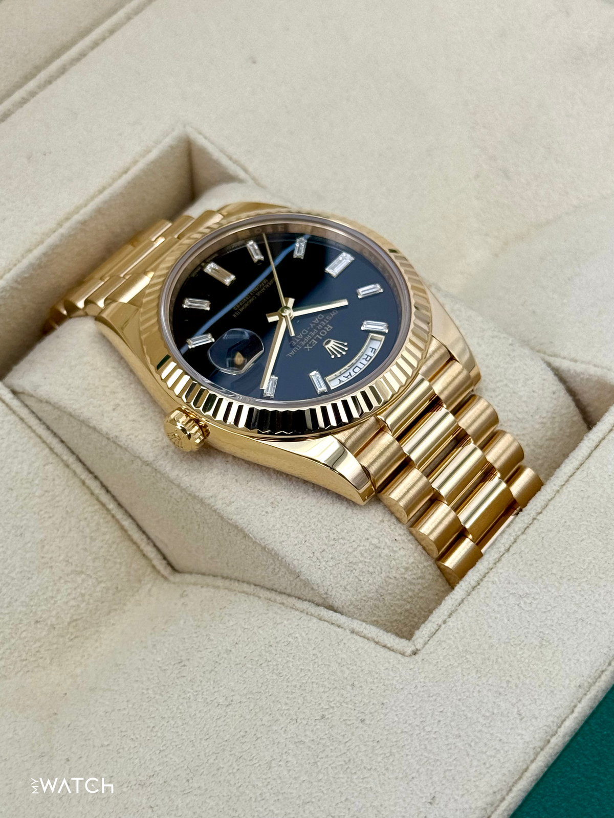 2024 Rolex Day-Date 40mm 228238 Yellow Gold Black Onyx Diamond Dial