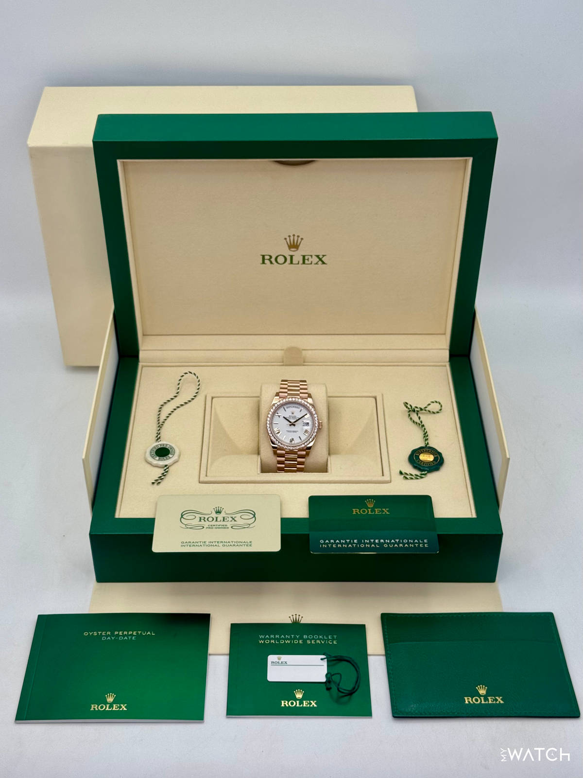 2022 Rolex Day-Date 40mm 228345RBR Presidential Rose Gold Diamond Bezel White Dial (CPO)