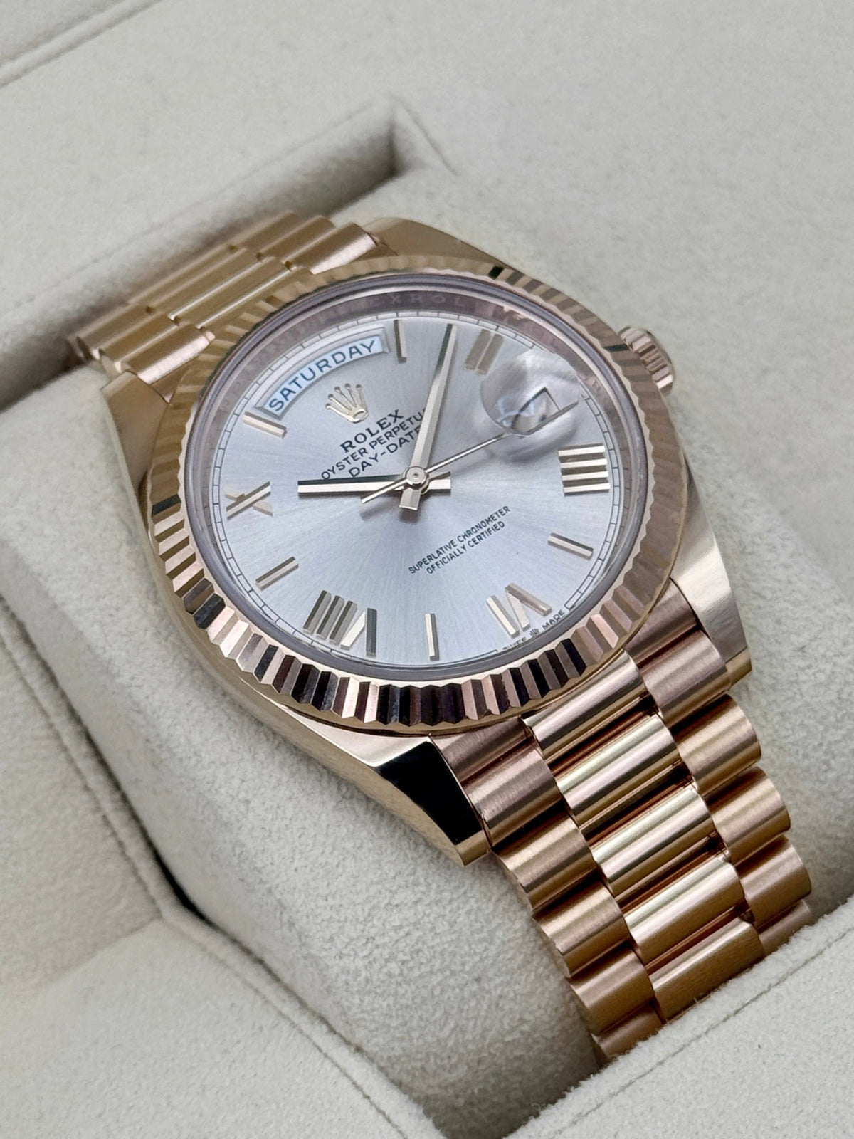 2024 Rolex Day-Date 40mm 228235 Presidential Rose Gold Sundust Dial