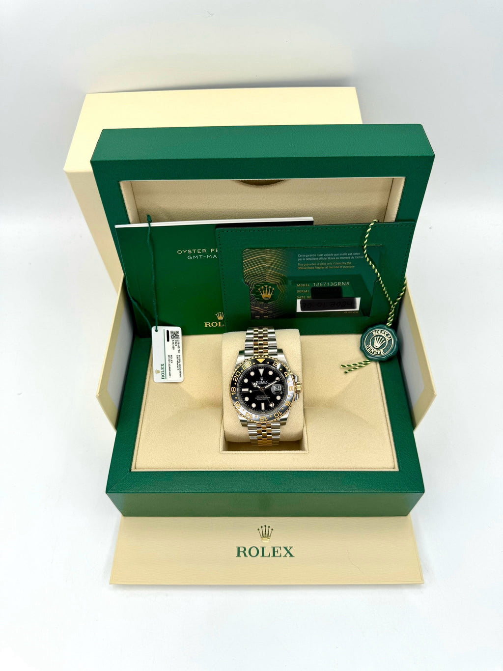 2024 Rolex GMT-Master II 40mm 126713GRNR Two-Tone Jubilee Black Dial