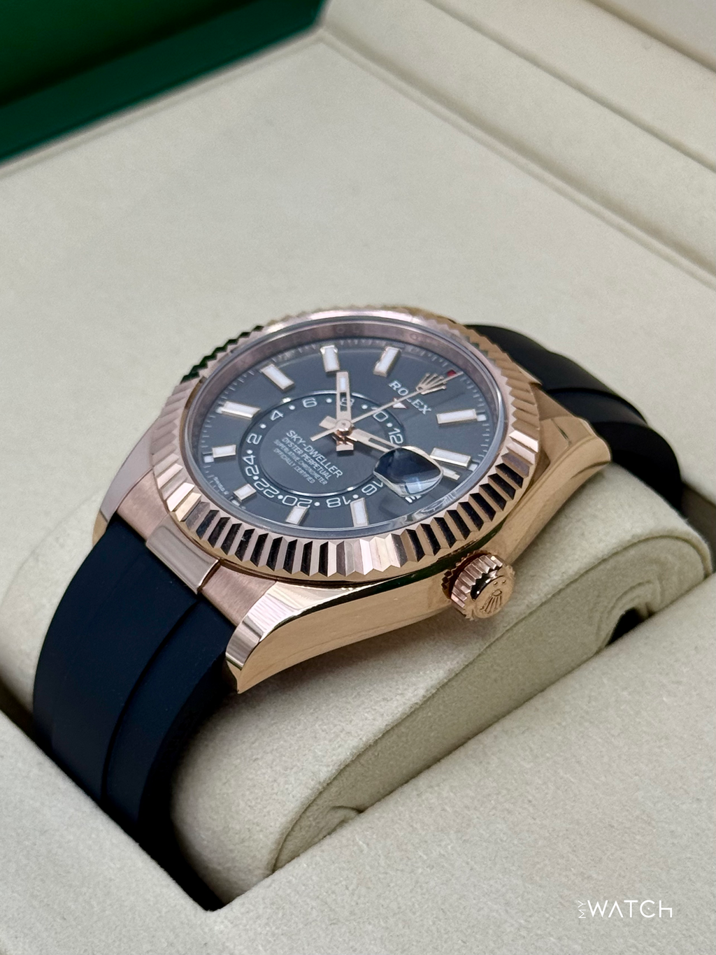 2025 Rolex Sky-Dweller 336235 Rose Gold Oysterflex Rhodium Dial