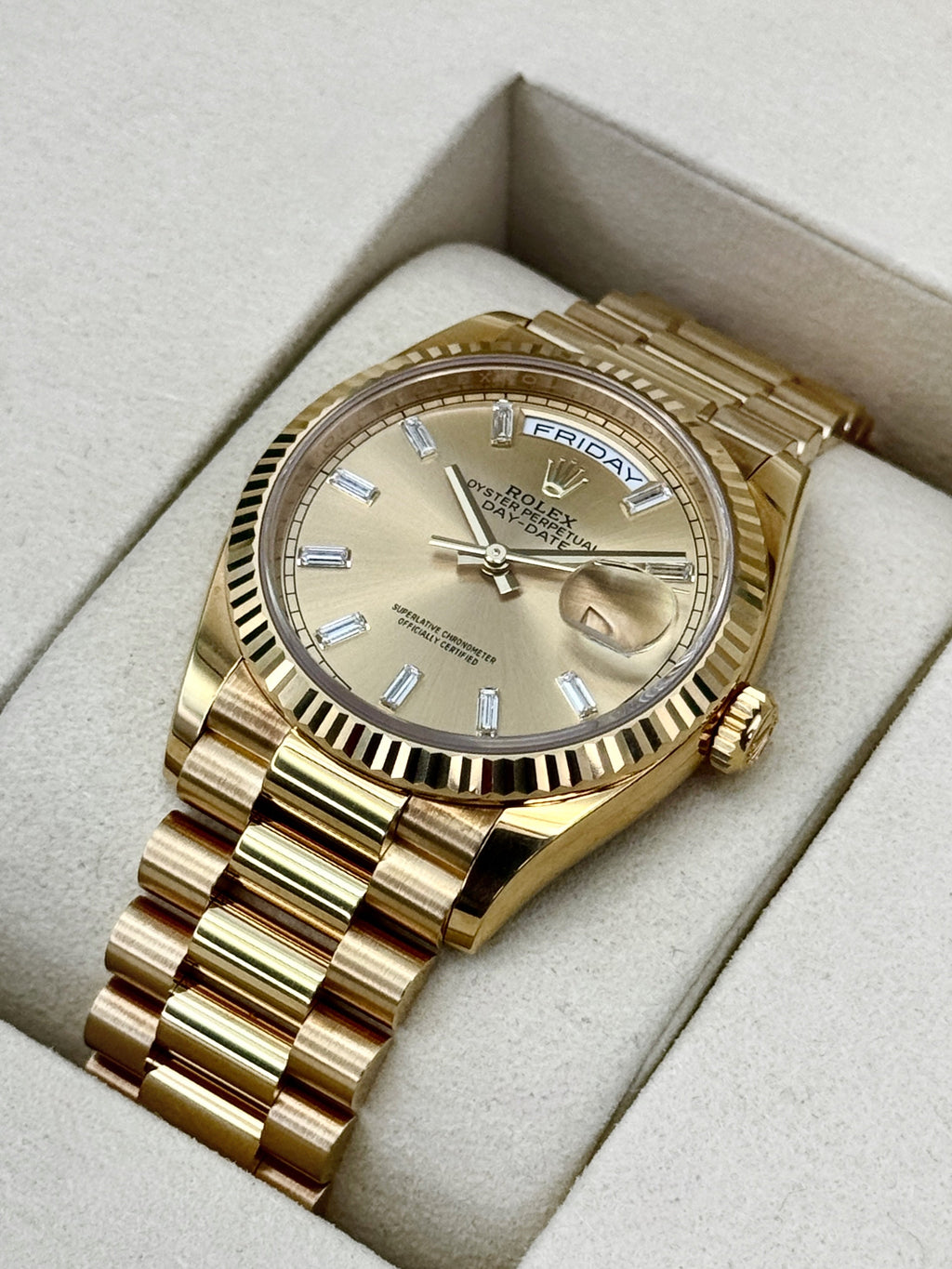 2025 Rolex Day-Date 36mm 128238 Presidential Champagne Diamond Dial