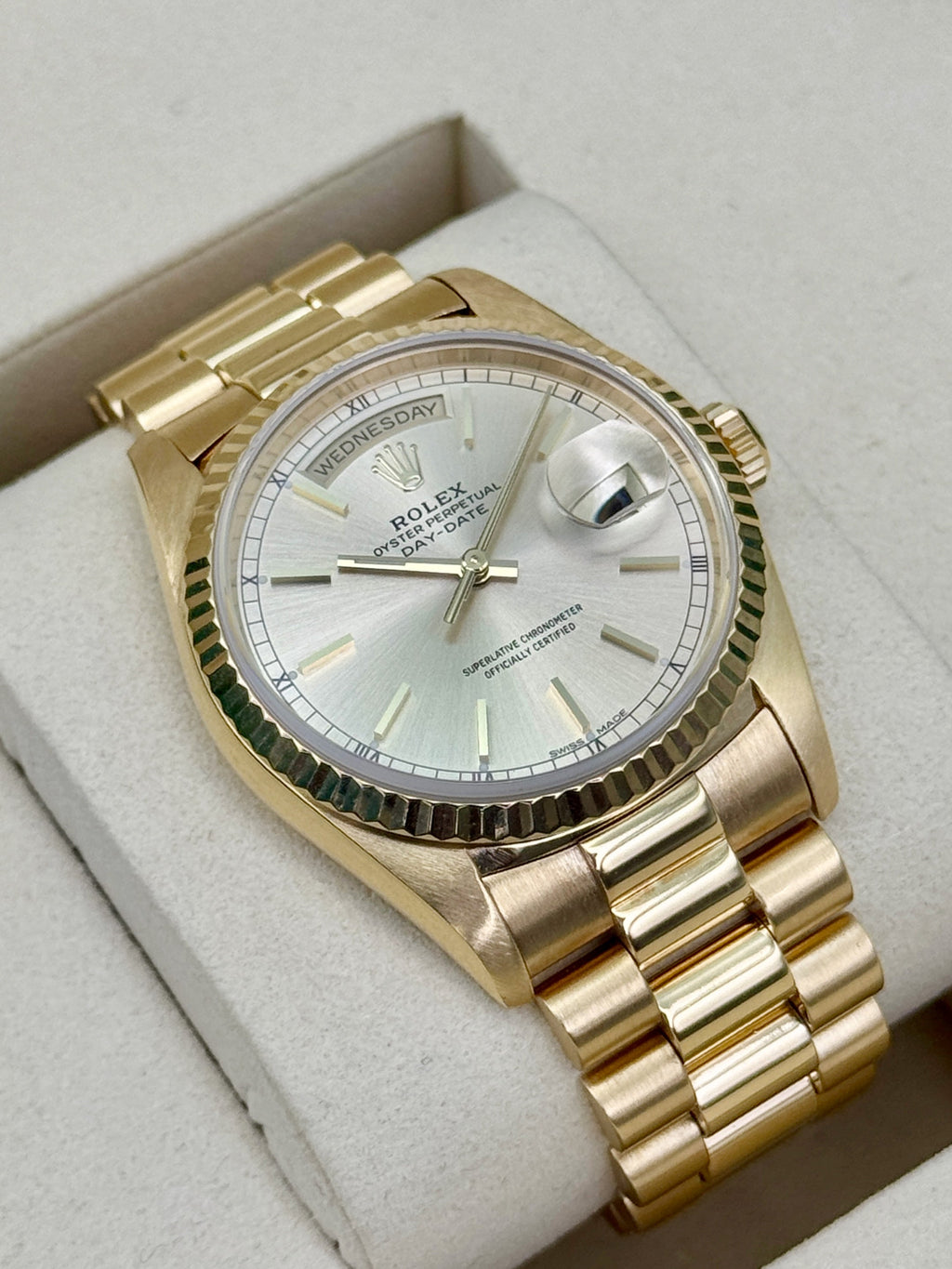 1991 Rolex Day-Date 36mm 18238 Presidential Yellow Gold Silver Dial (RSC)