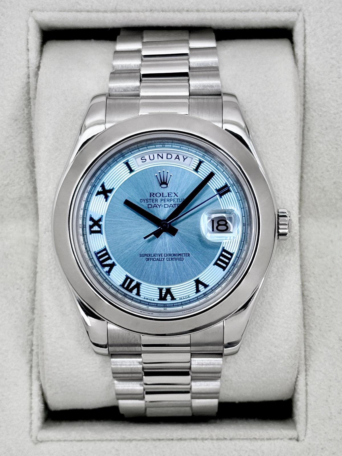 2014 Rolex Day-Date II 41mm 218206 Platinum Ice Blue Roman Numeral Dial
