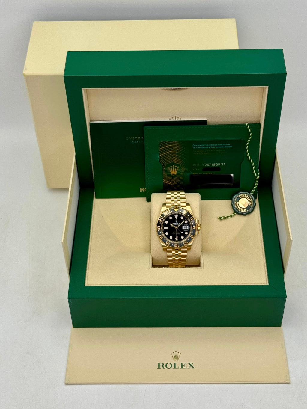 2024 Rolex GMT-Master II 40mm 126718GRNR Yellow Gold Jubilee Black Dial