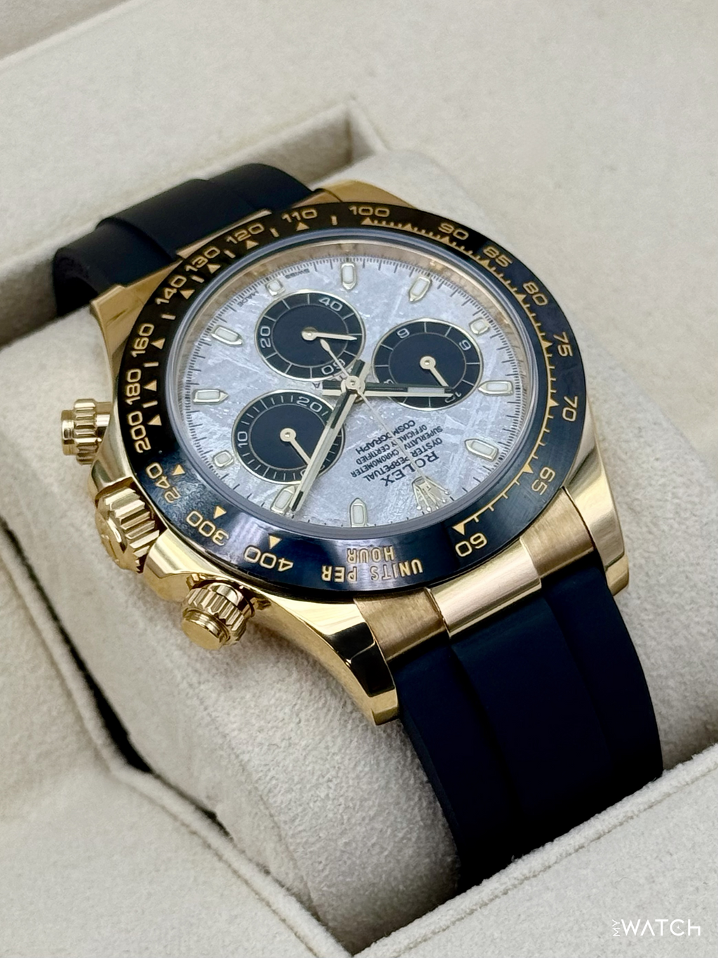 2022 Rolex Daytona 40mm 116518LN Oysterflex Yellow Gold Meteorite Dial