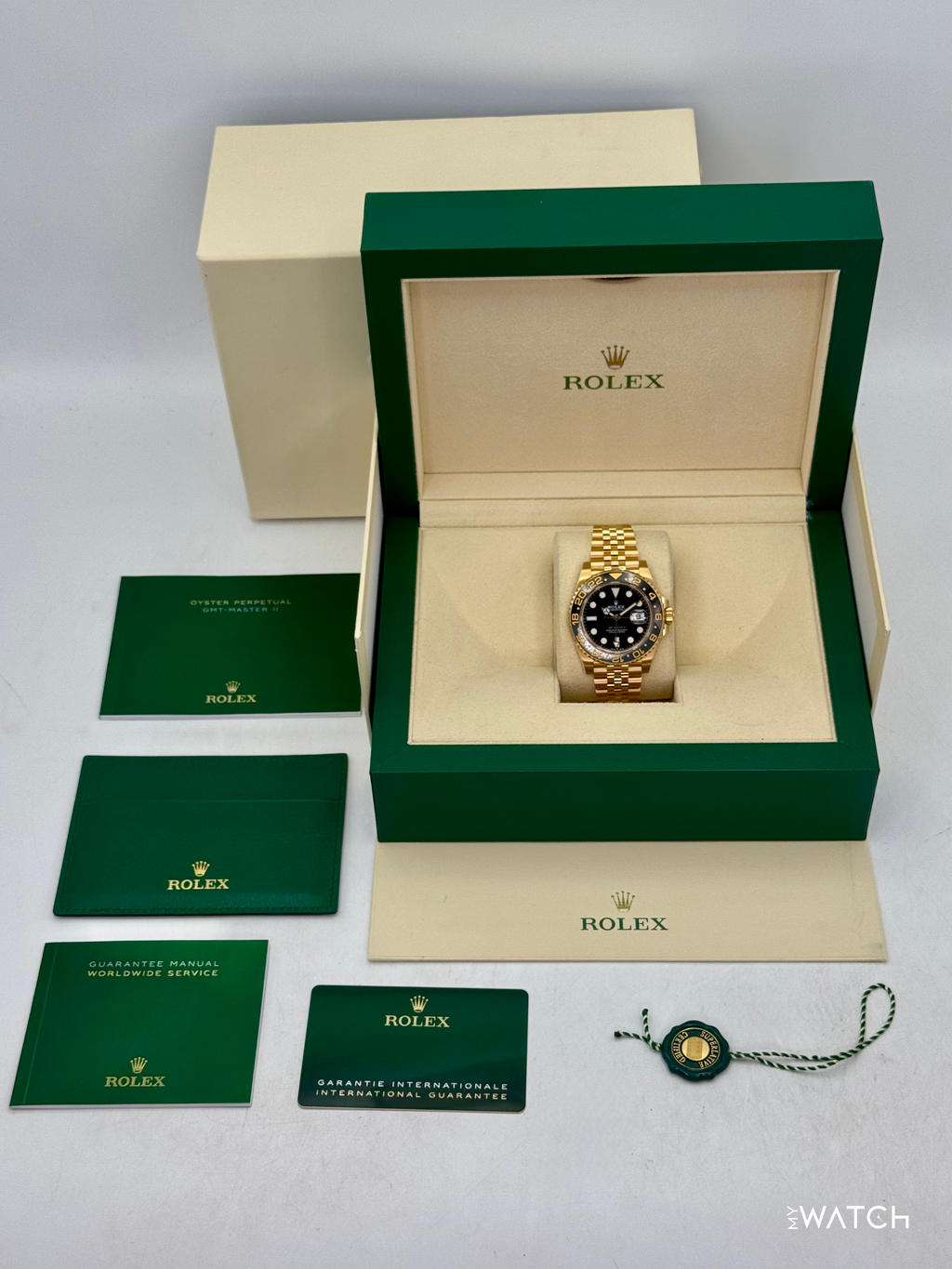 2023 Rolex GMT-Master II 40mm 126718GRNR Yellow Gold Jubilee Black Dial