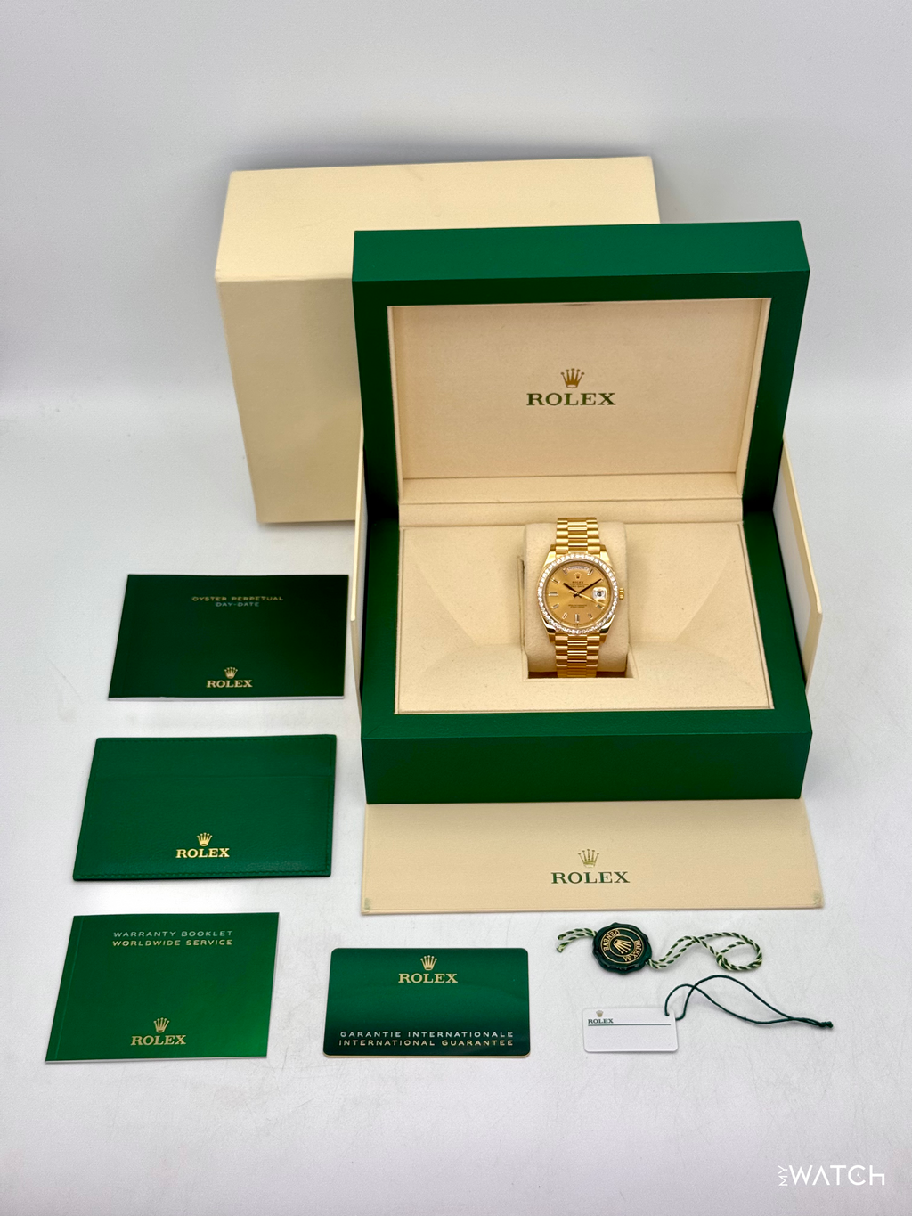 2021 Rolex Day-Date 40mm 228348RBR Presidential Champagne Diamond Dial