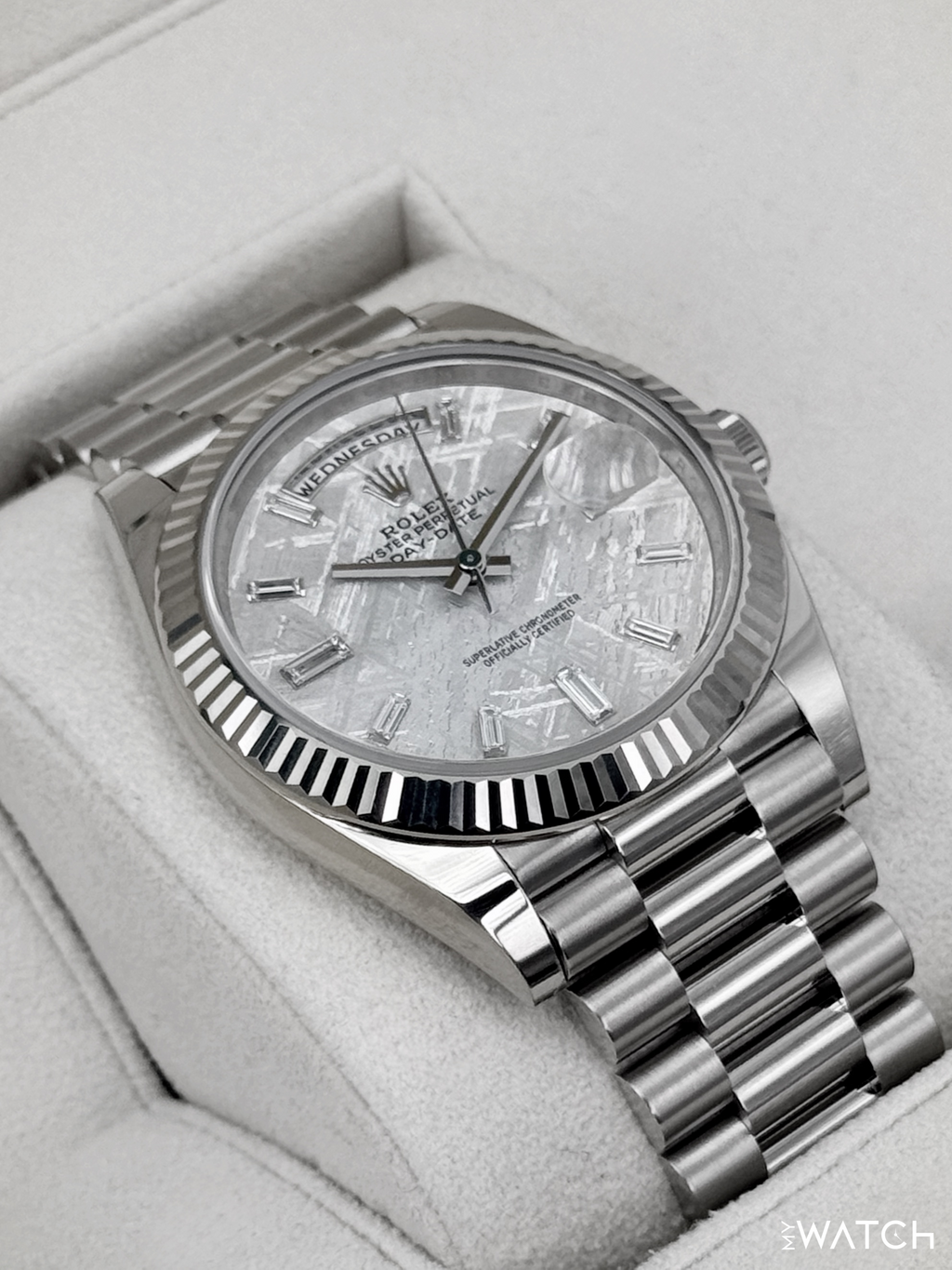 2025 Rolex Day-Date 40mm 228239 Presidential White Gold Meteorite Diamond Dial