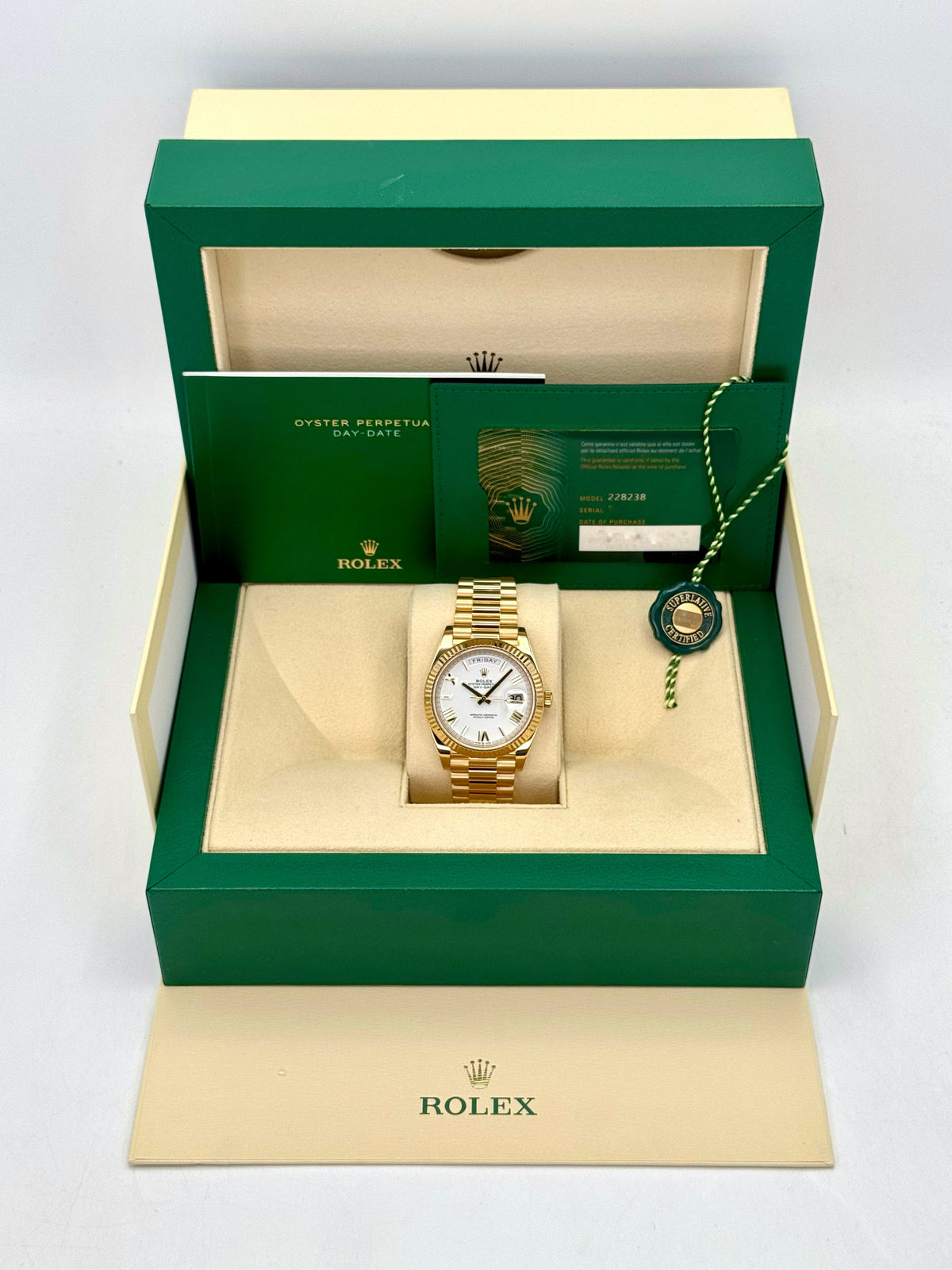2022 Rolex Day-Date 40mm 228238 Presidential White Dial