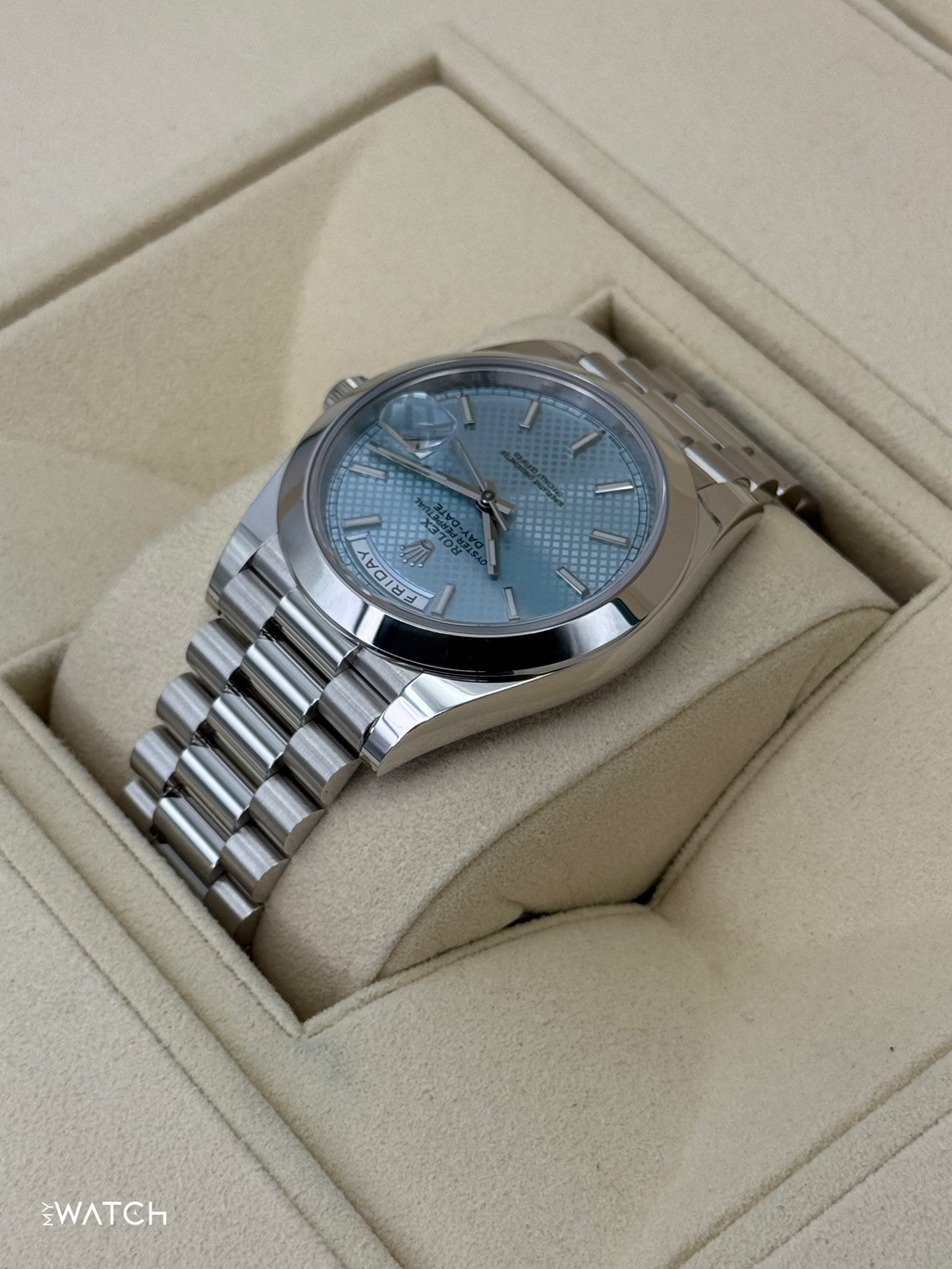 2024 Rolex Day-Date 40mm 228206 Platinum Blue Motif Dial