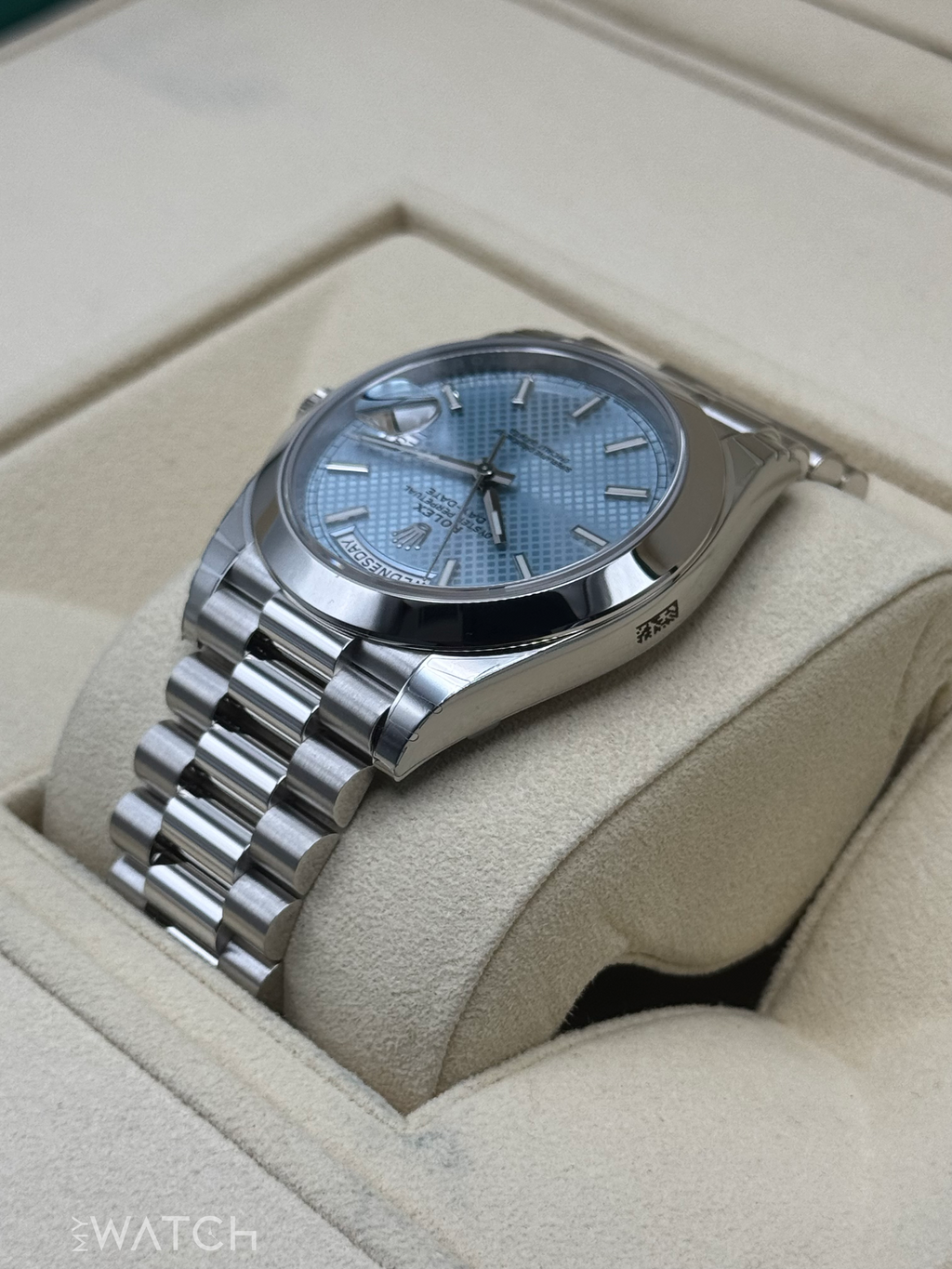 NEW 2024 Rolex Day-Date 40mm 228206 Platinum Blue Motif Dial