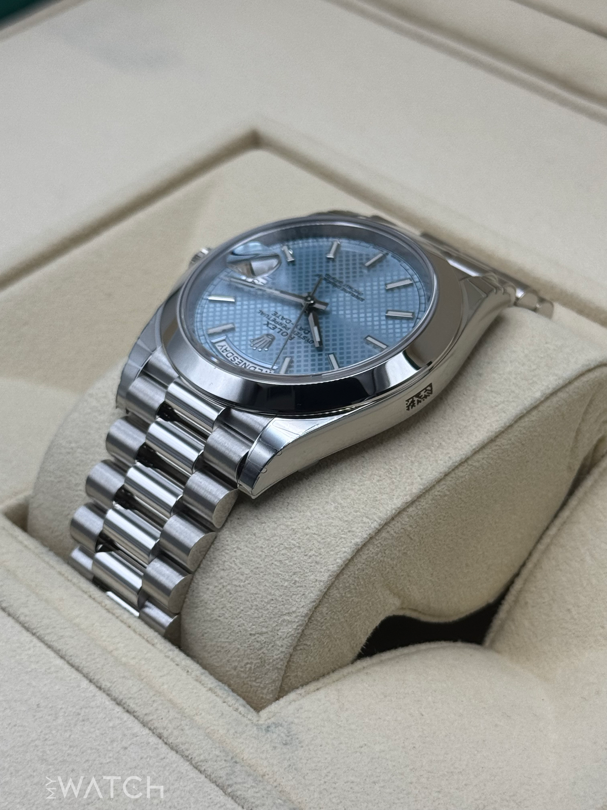 NEW 2024 Rolex Day-Date 40mm 228206 Platinum Blue Motif Dial