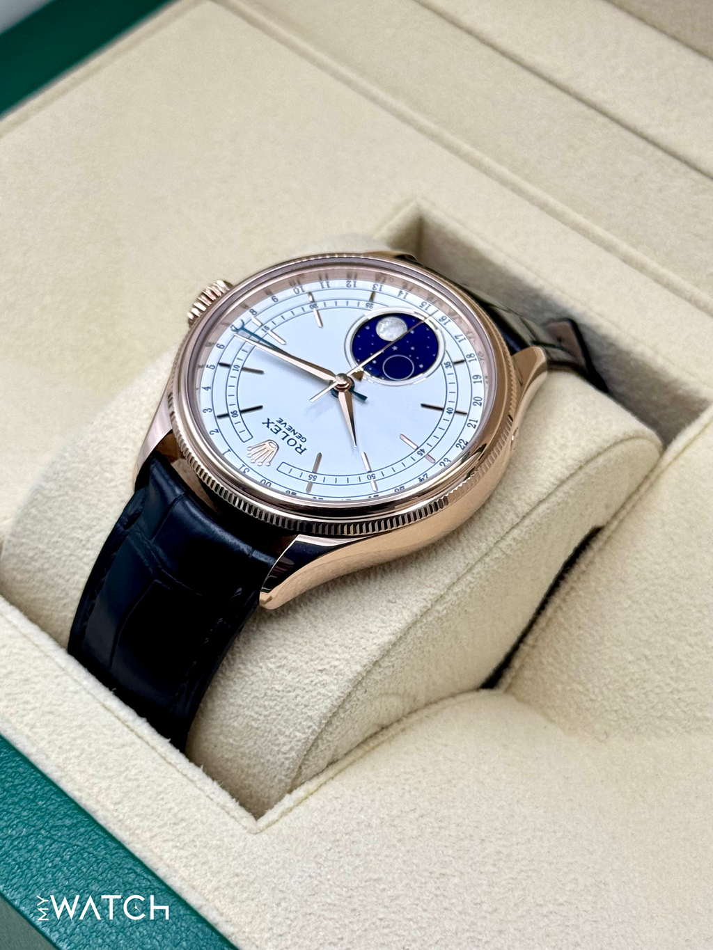 2022 Rolex Cellini Moonphase 39mm 50535 Rose Gold White Dial