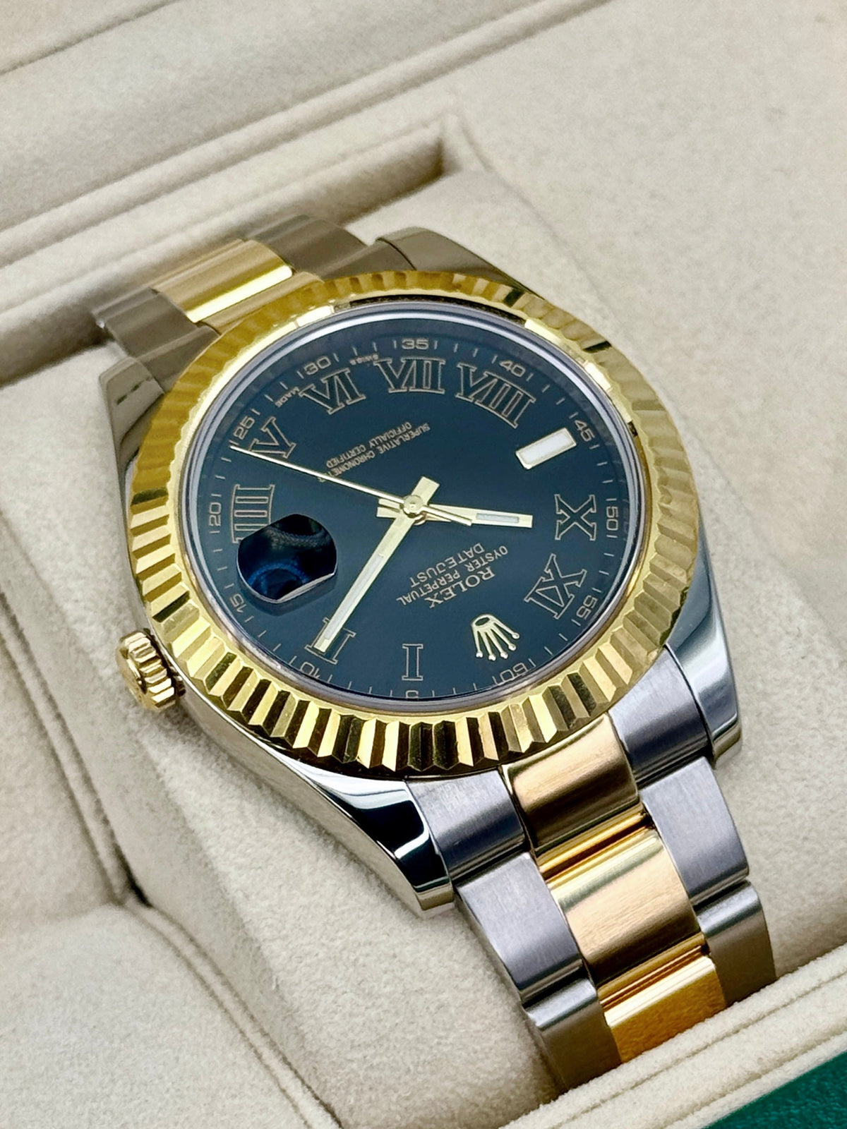 2010 Rolex Datejust II 41mm 116333 Two-Tone Oyster Grey Black Roman Numeral Dial