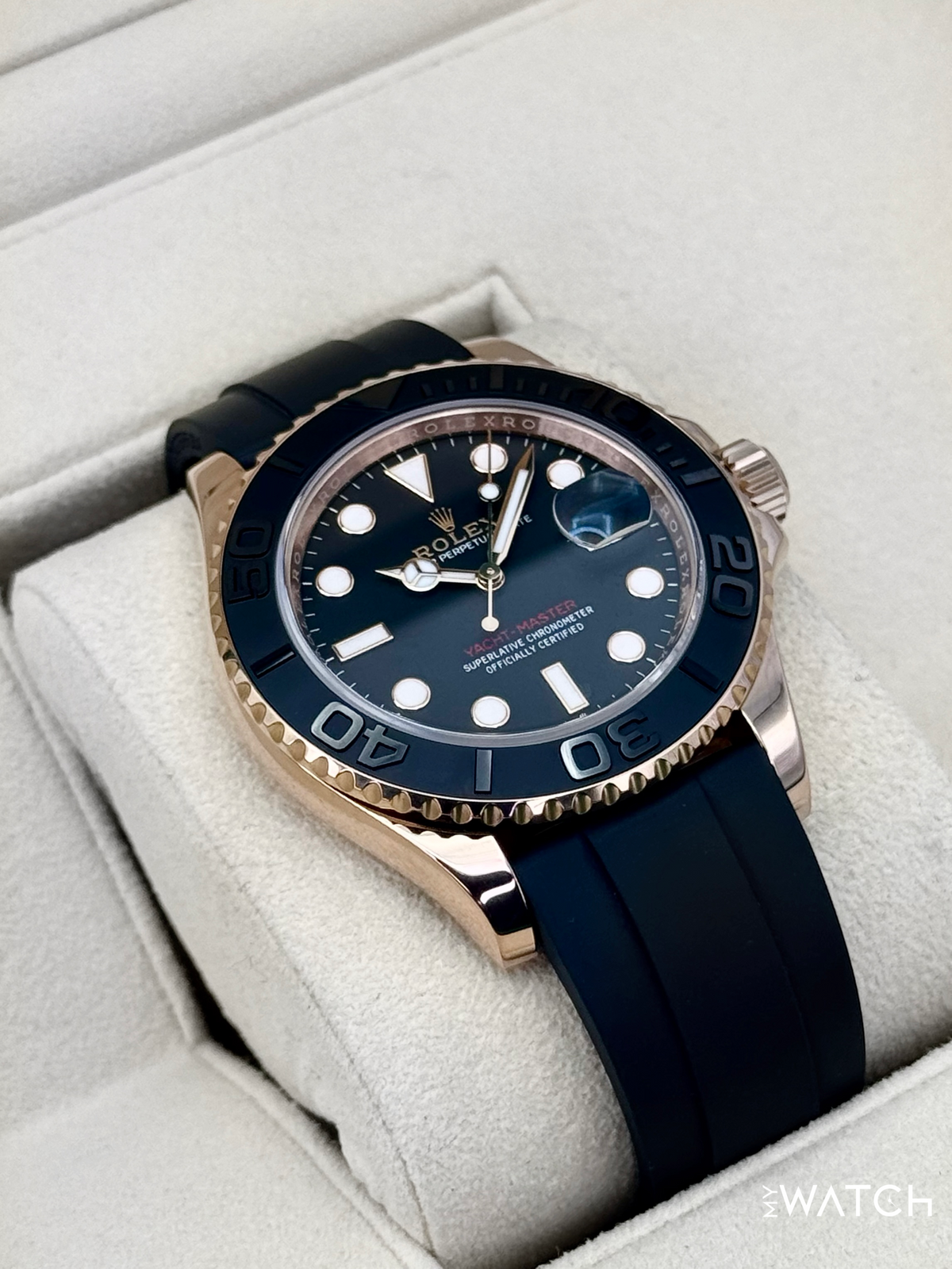 2023 Rolex Yacht-Master 40mm 126655 Rose Gold Oysterflex Black Dial