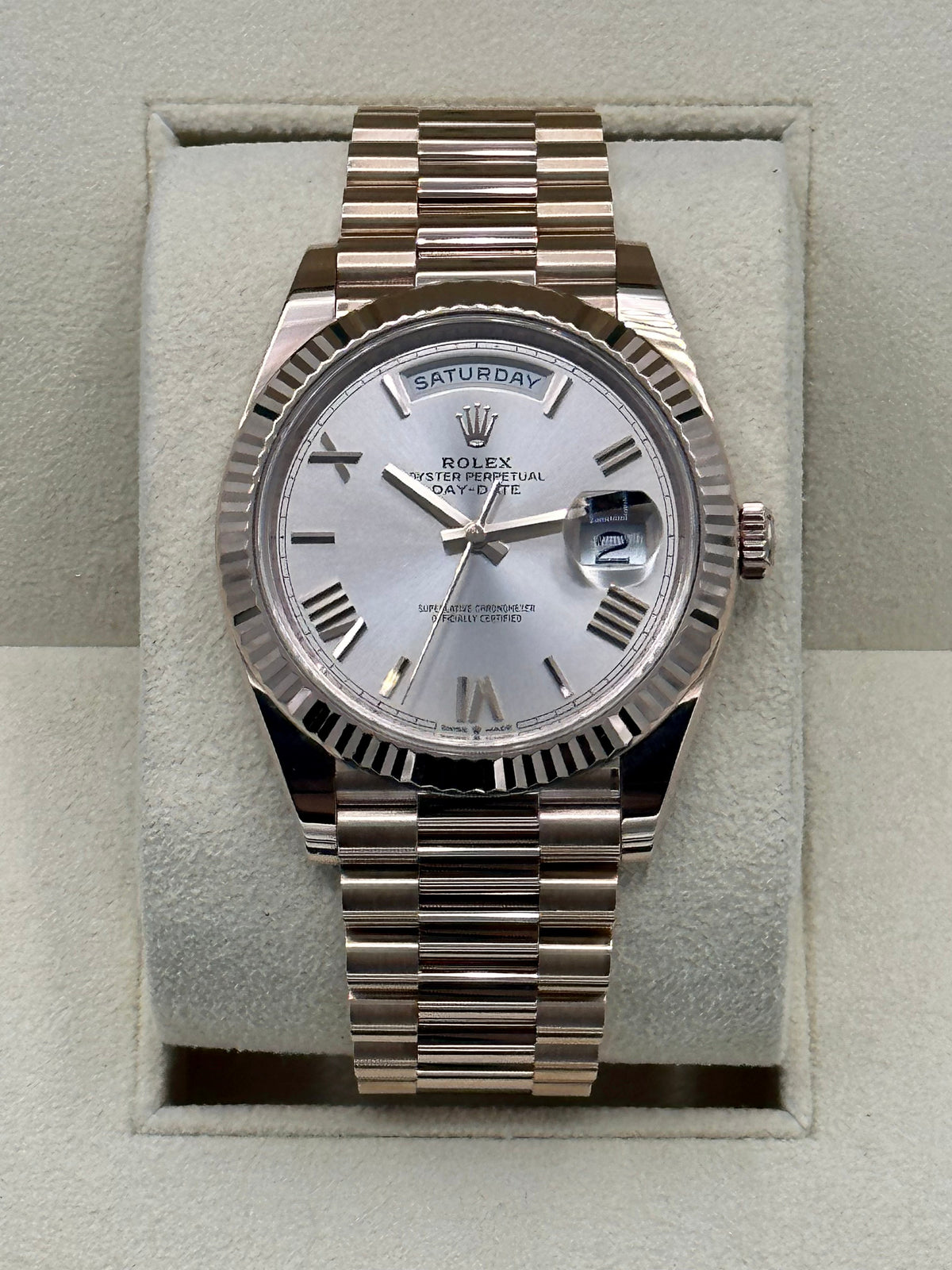 2021 Rolex Day-Date 40mm 228235 Presidential Rose Gold Sundust Dial