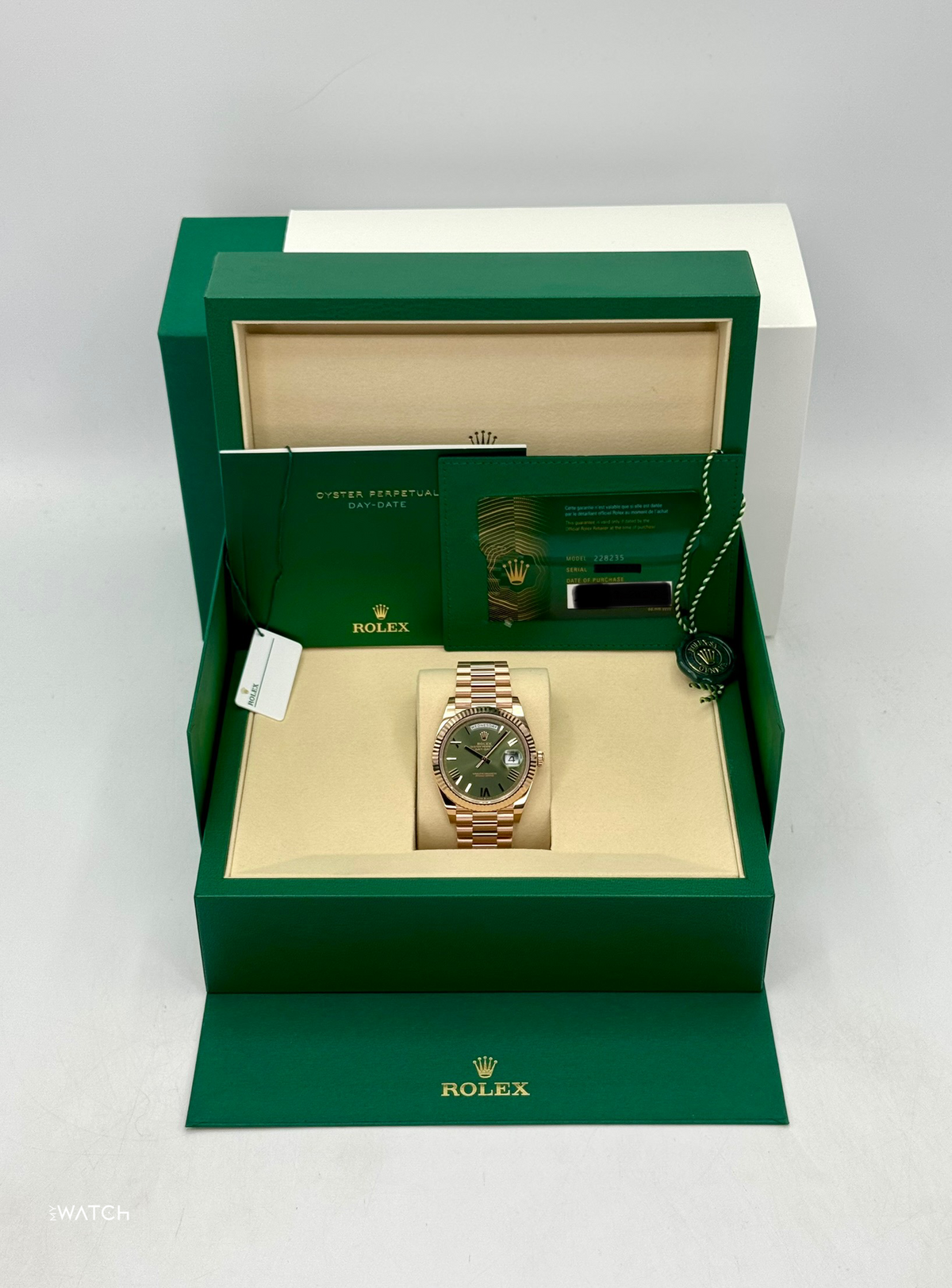 NEW 2026 Rolex Day-Date 40mm 228235 Presidential Rose Gold Olive Green Dial
