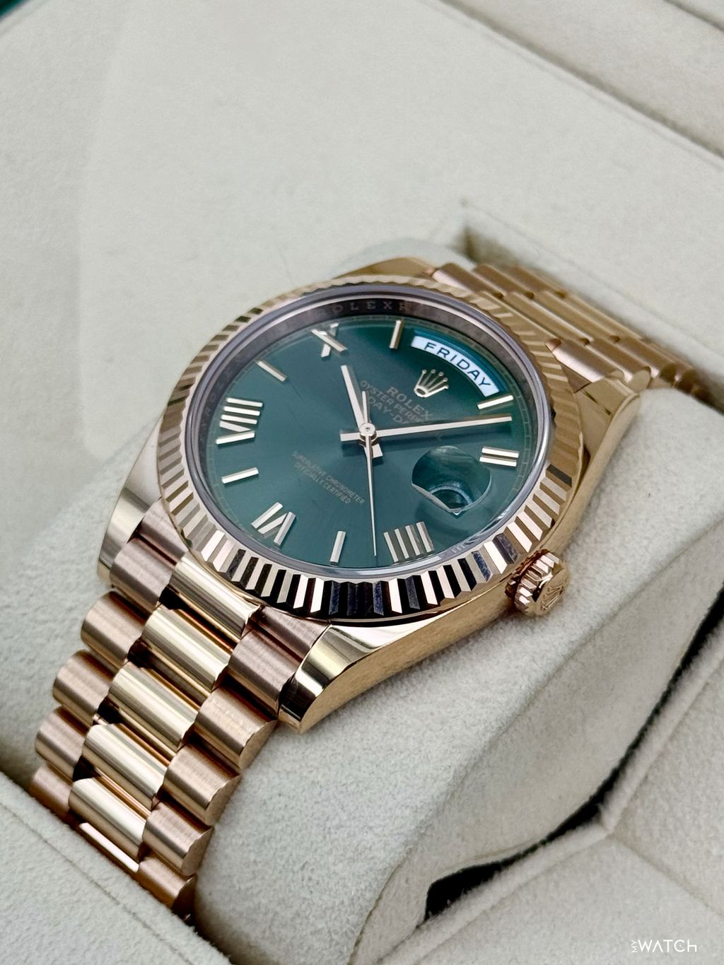 2025 Rolex Day-Date 40mm 228235 Presidential Rose Gold Olive Green Dial