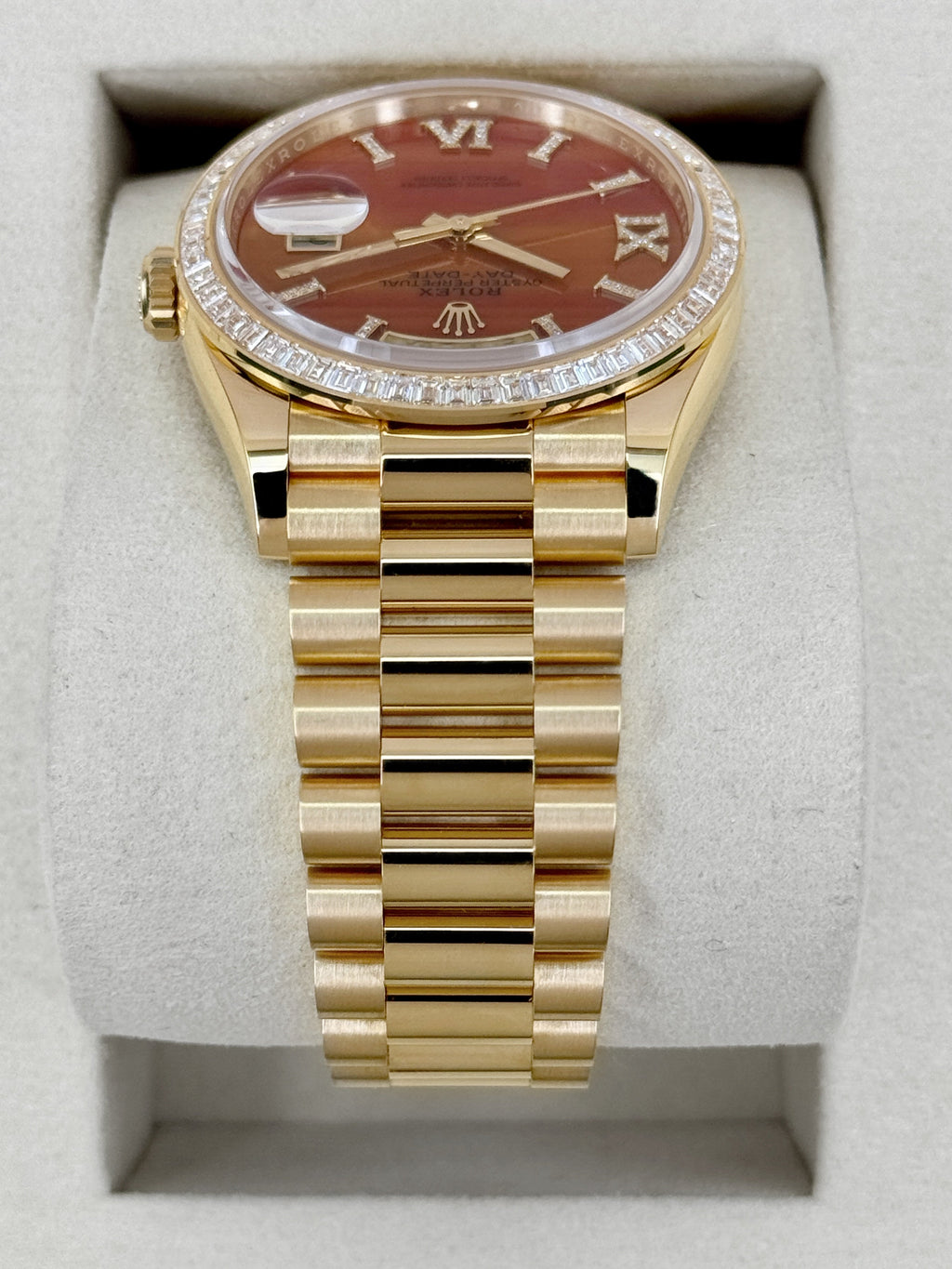 NEW 2026 Rolex Day-Date 36mm 128398TBR Presidential Yellow Gold Carnelian Diamond Dial
