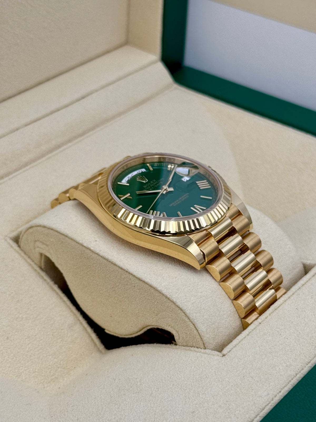 2023 Rolex Day-Date 40mm 228238 Arabic Calendar Green Dial
