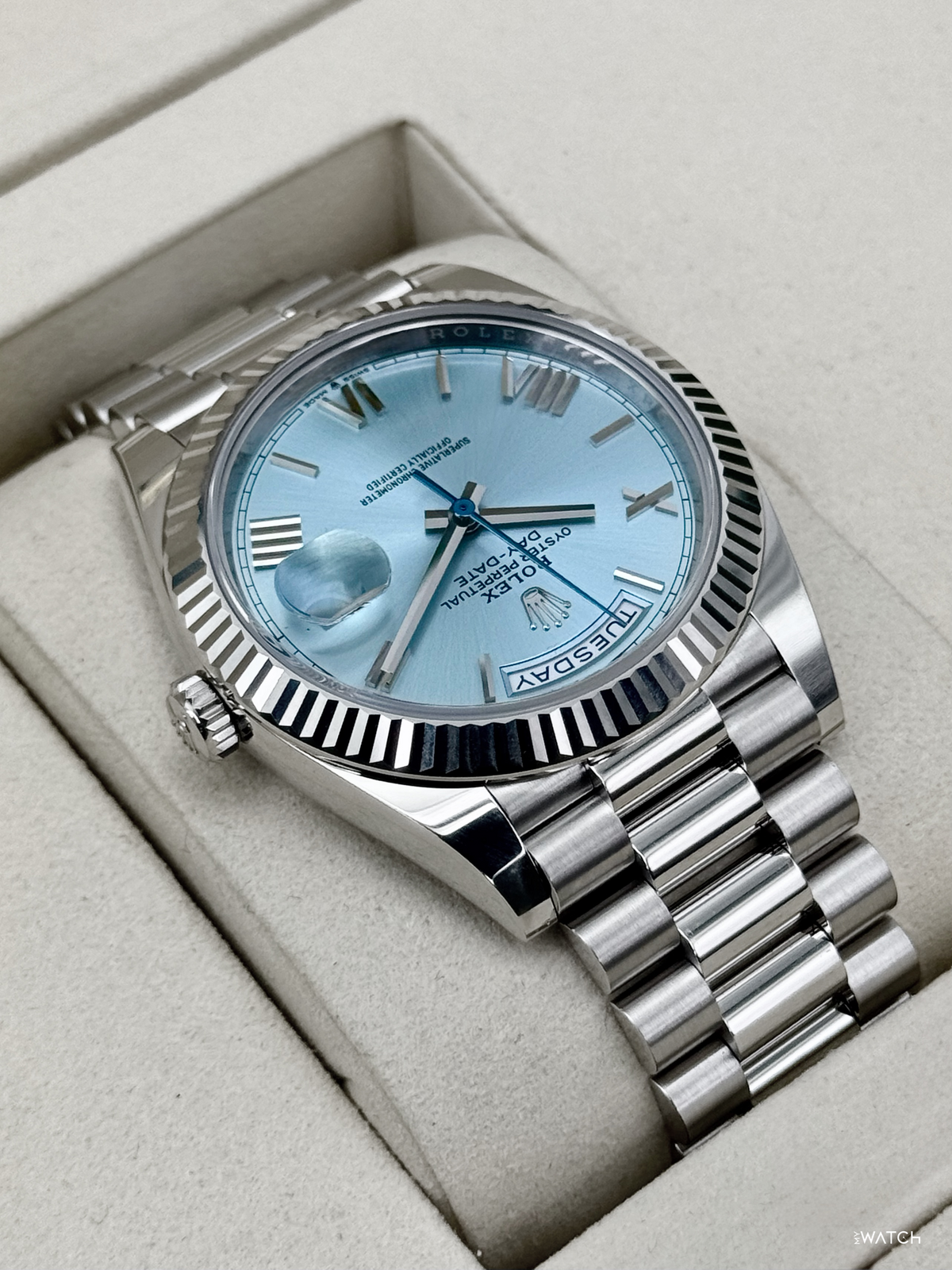 NEW 2026 Rolex Day-Date Platinum 40mm 228236 Ice Blue Roman Dial