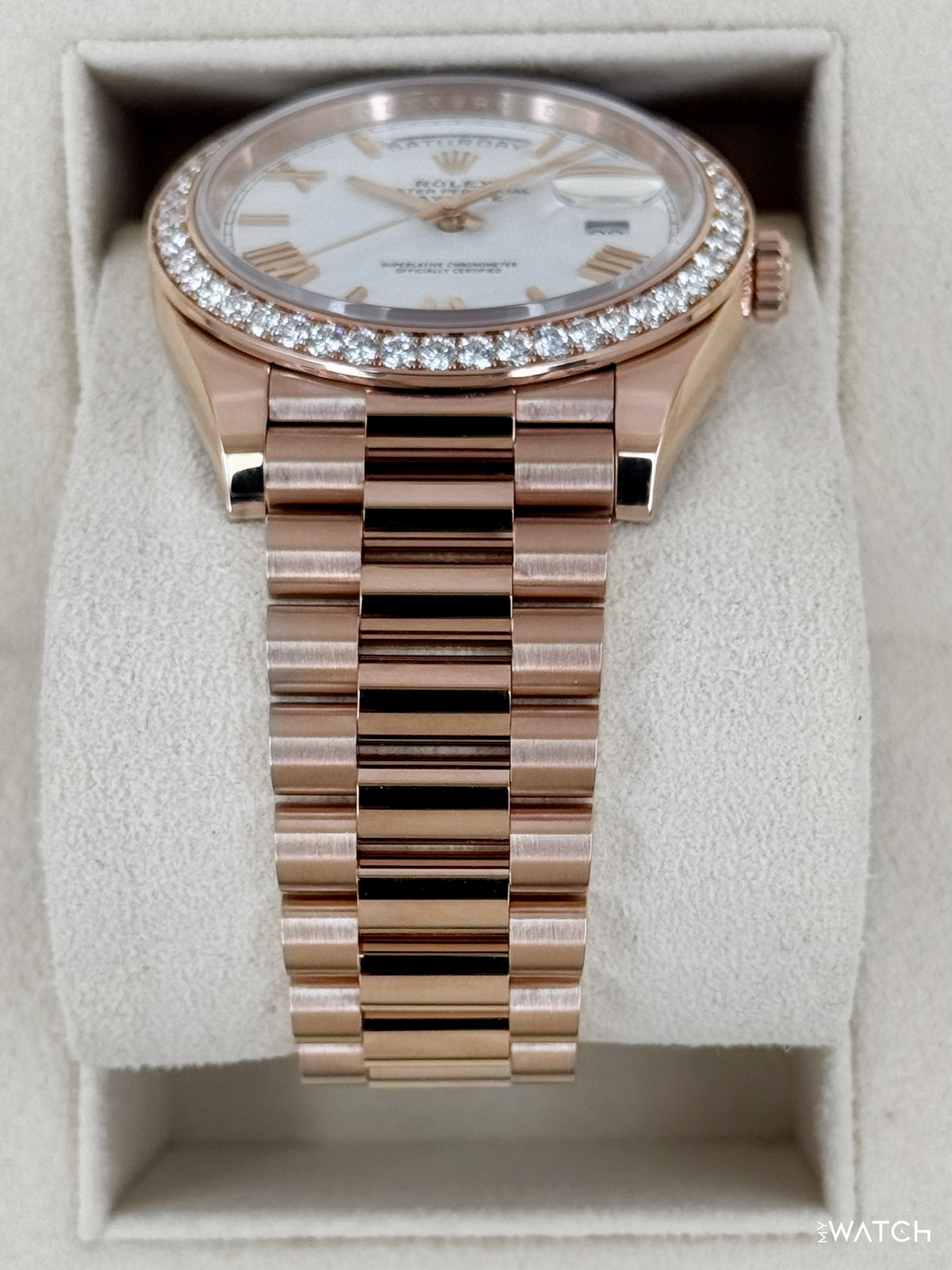 2022 Rolex Day-Date 40mm 228345RBR Presidential Rose Gold Diamond Bezel White Dial (CPO)