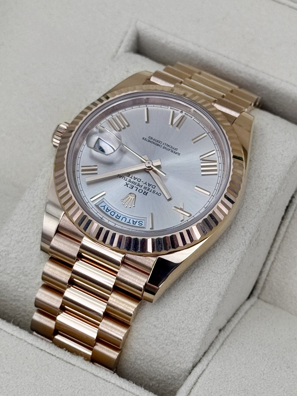 2024 Rolex Day-Date 40mm 228235 Presidential Rose Gold Sundust Dial