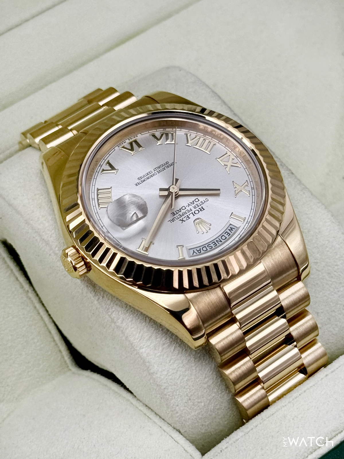 2012 Rolex Day-Date II 41mm 218238 Presidential Yellow Gold Silver Dial