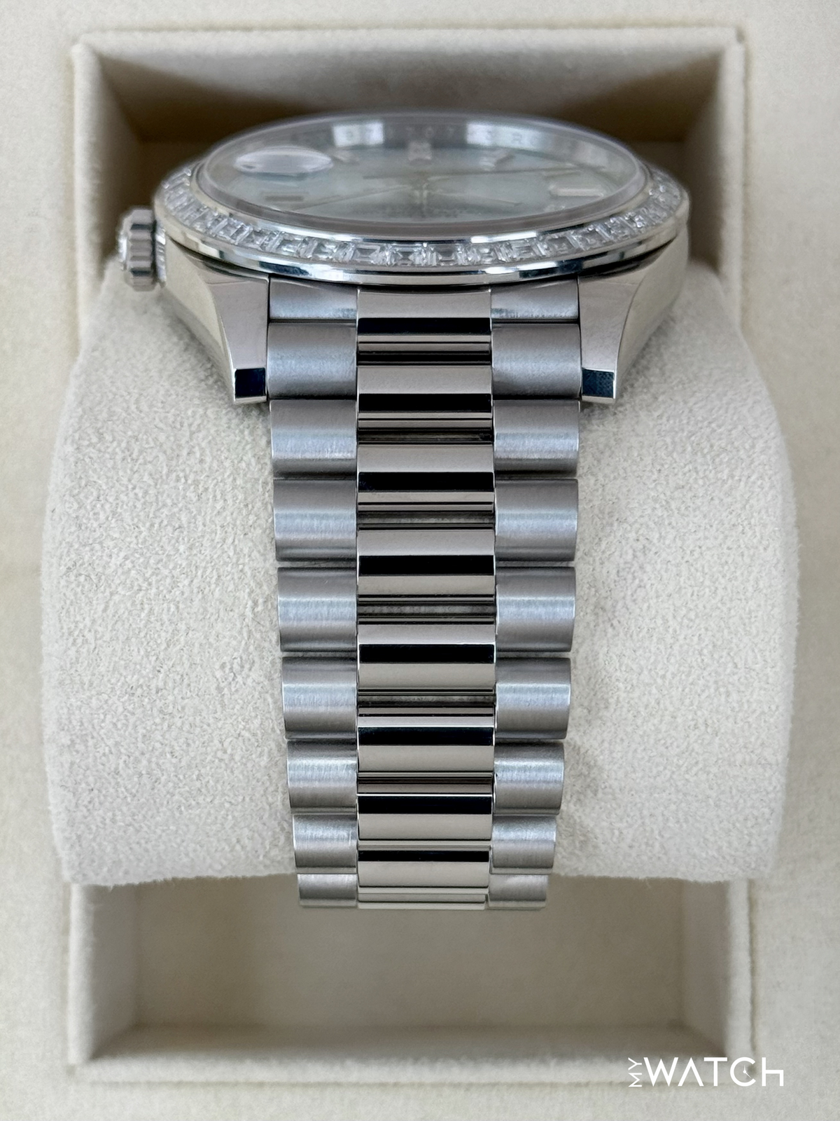 2023 Rolex Day-Date 40mm 228396TBR Ice Blue Diamond Baguette Dial