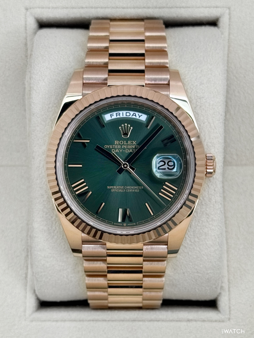 2025 Rolex Day-Date 40mm 228235 Presidential Rose Gold Olive Green Dial