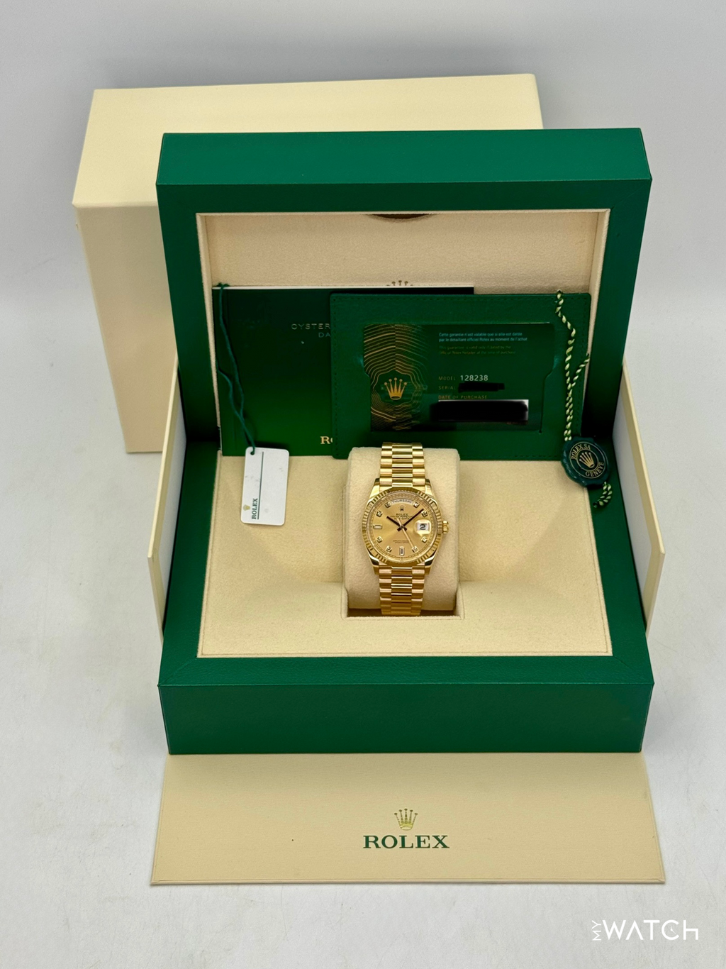 2024 Rolex Day-Date 36mm 128238 Presidential Champagne Diamond Dial