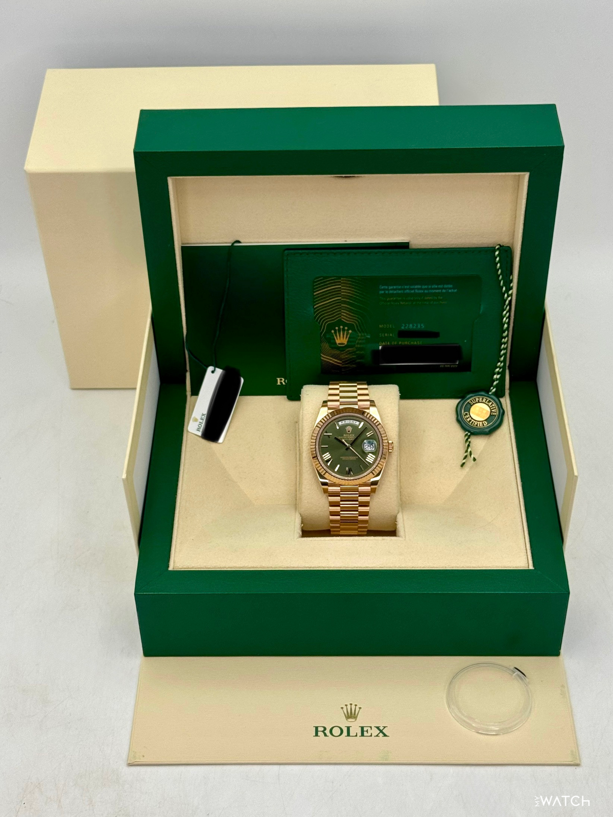 2025 Rolex Day-Date 40mm 228235 Presidential Rose Gold Olive Green Dial