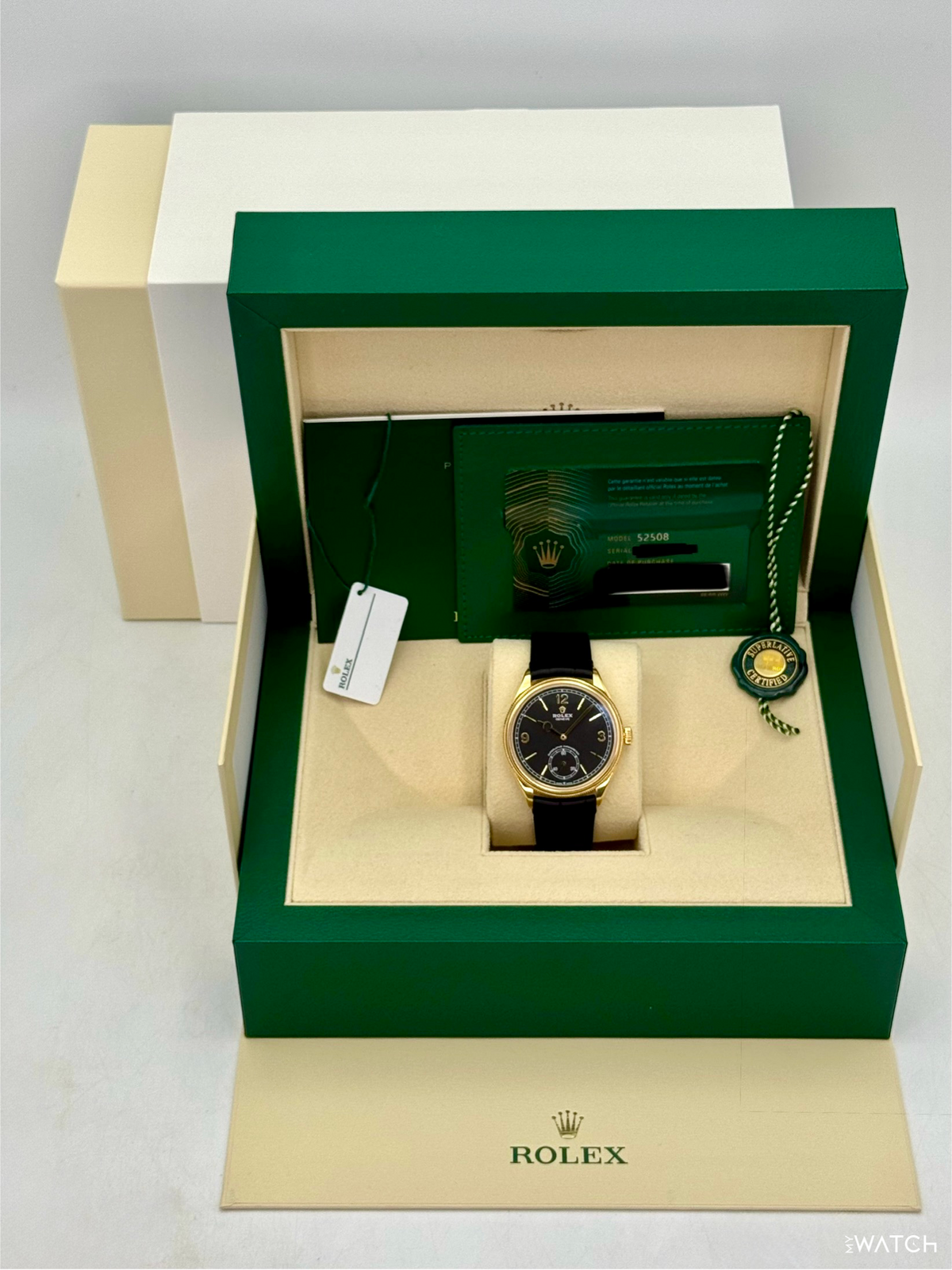 2024 Rolex 1908 39mm 52508 Yellow Gold Black Dial