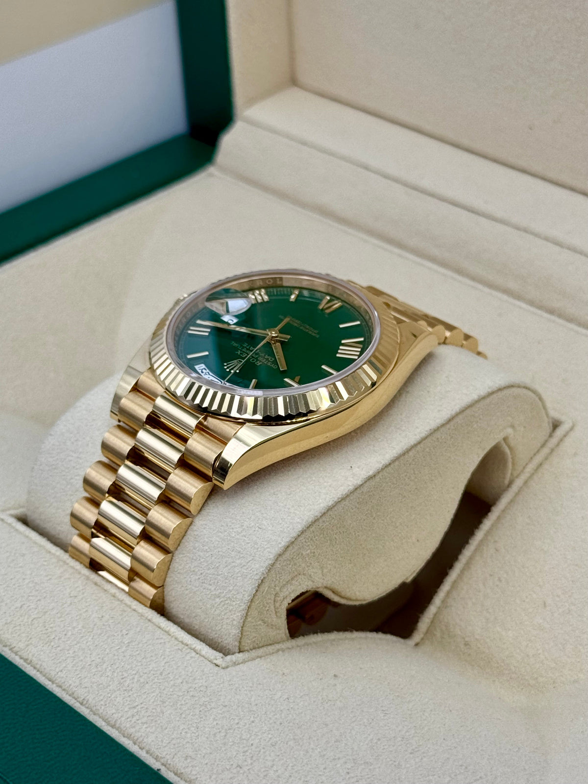 2023 Rolex Day-Date 40mm 228238 Arabic Calendar Green Dial