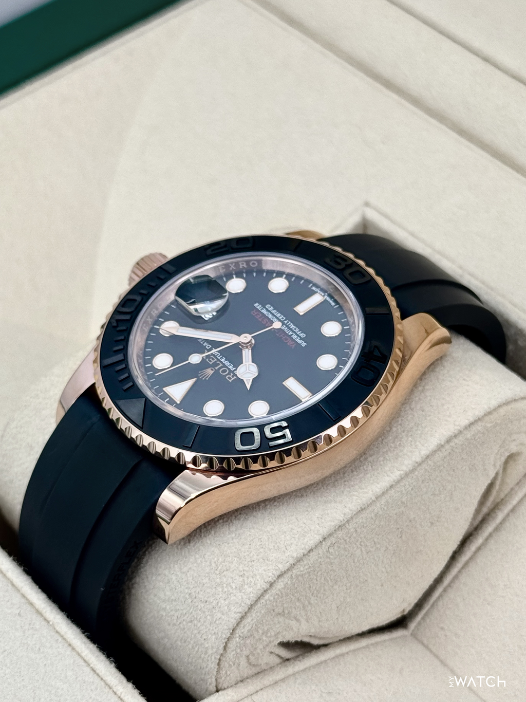 2019 Rolex Yacht-Master 40mm 116655 Rose Gold Oysterflex Black Dial