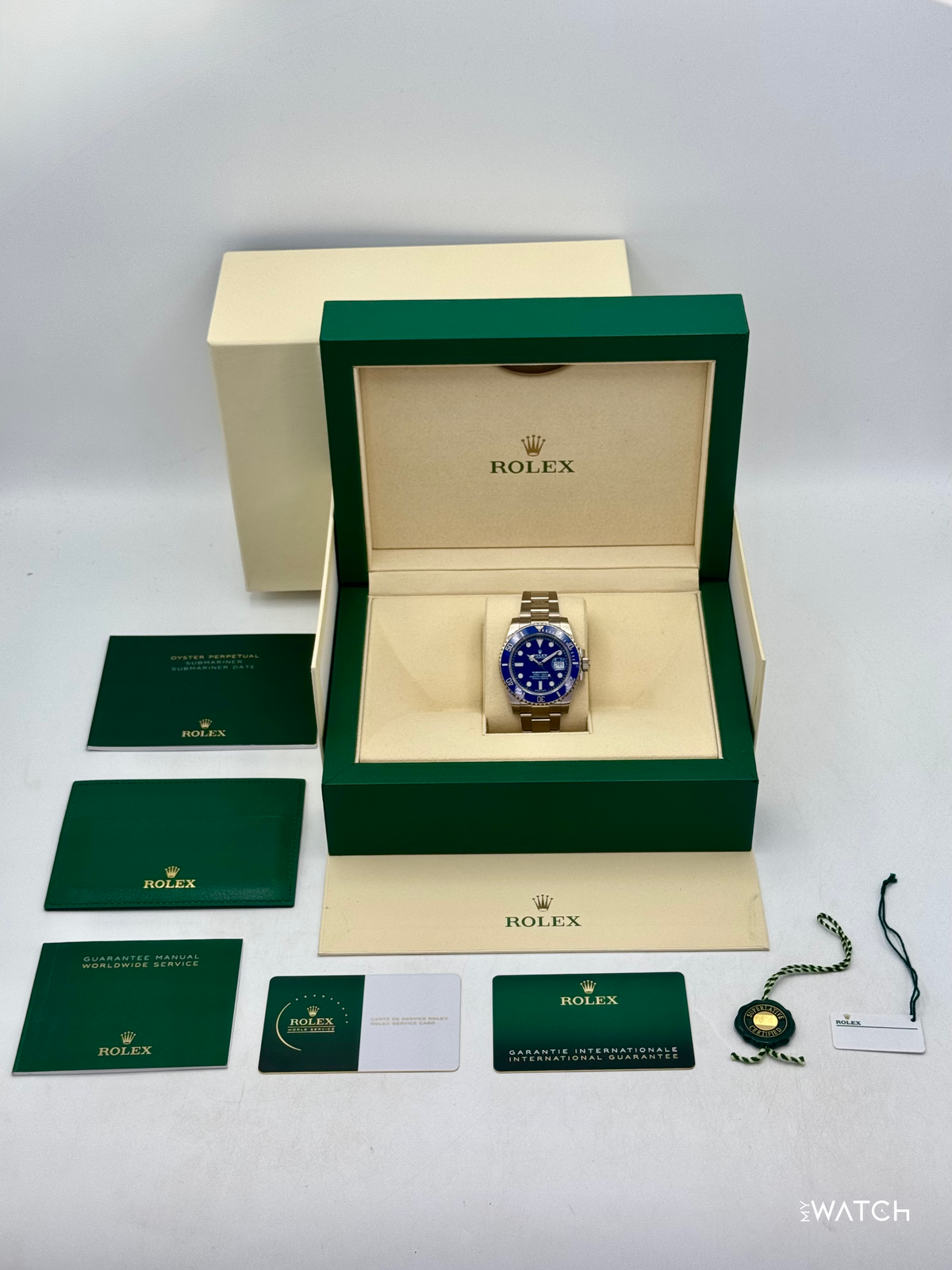 2020 Rolex Submariner "Smurf" 40mm 116619LB White Gold Blue Dial (NFC Card)