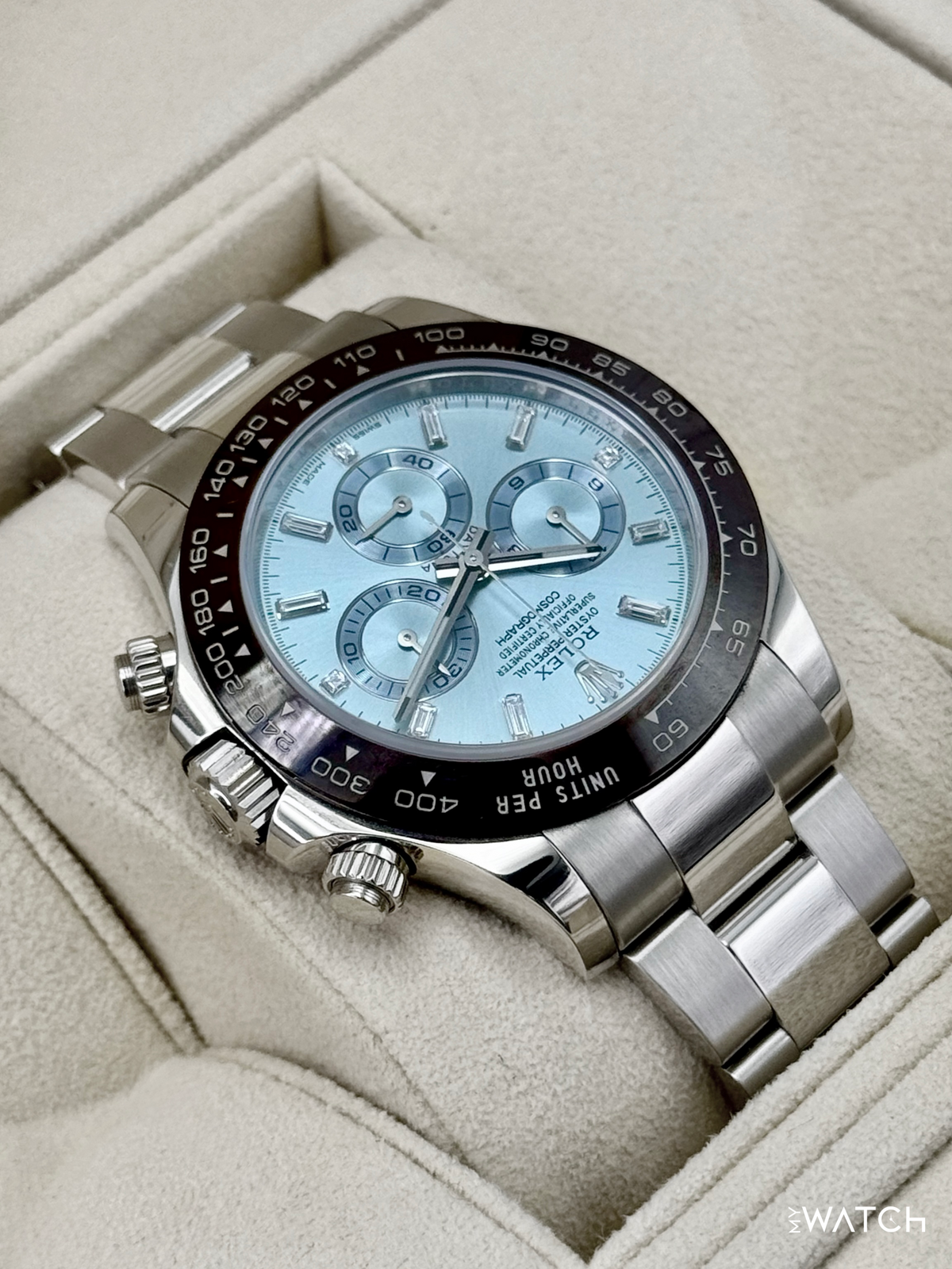 2017 Rolex Daytona 40mm 116506 Platinum Ice Blue Diamond Baguette Dial