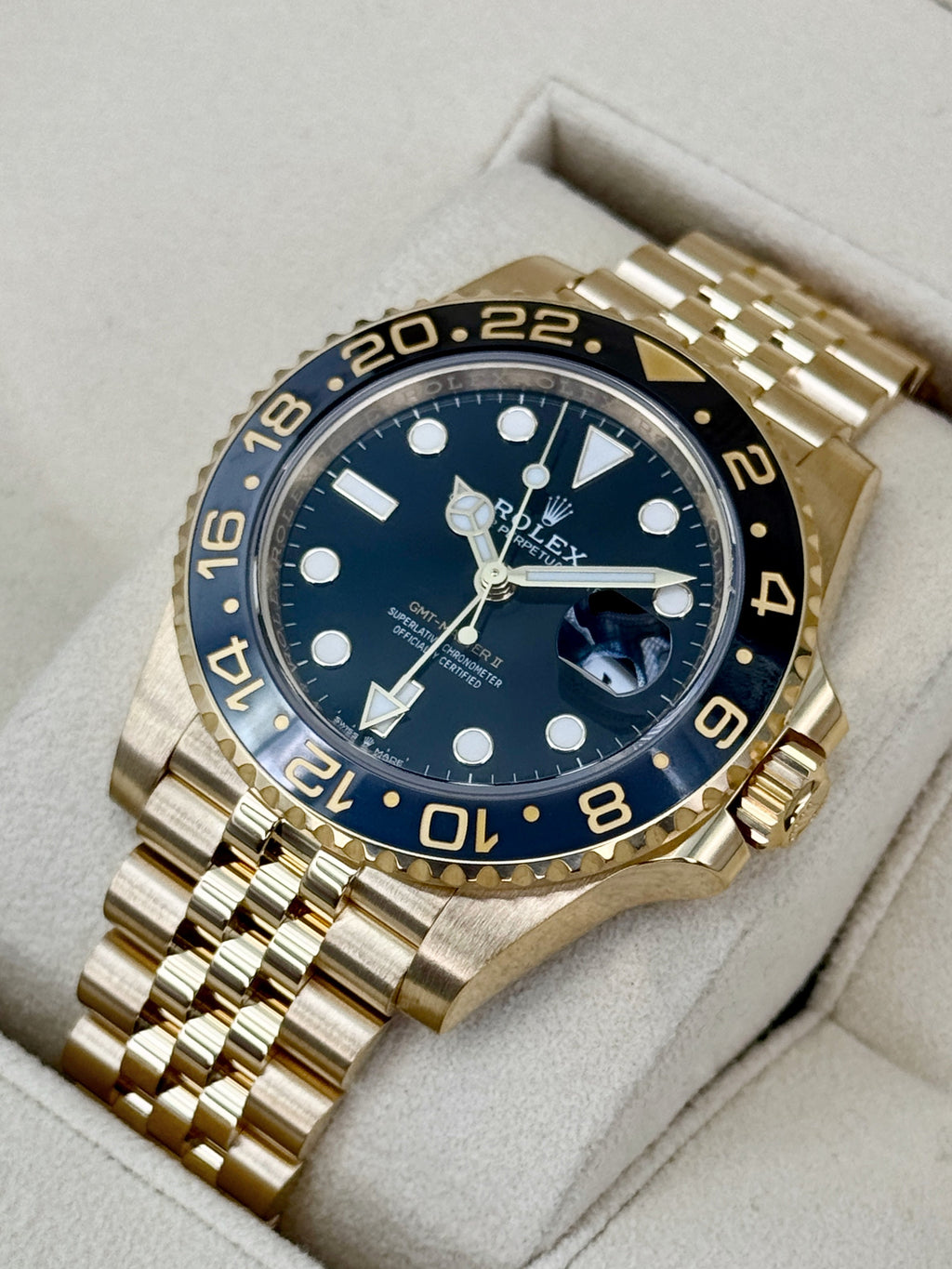 2024 Rolex GMT-Master II 40mm 126718GRNR Yellow Gold Jubilee Black Dial