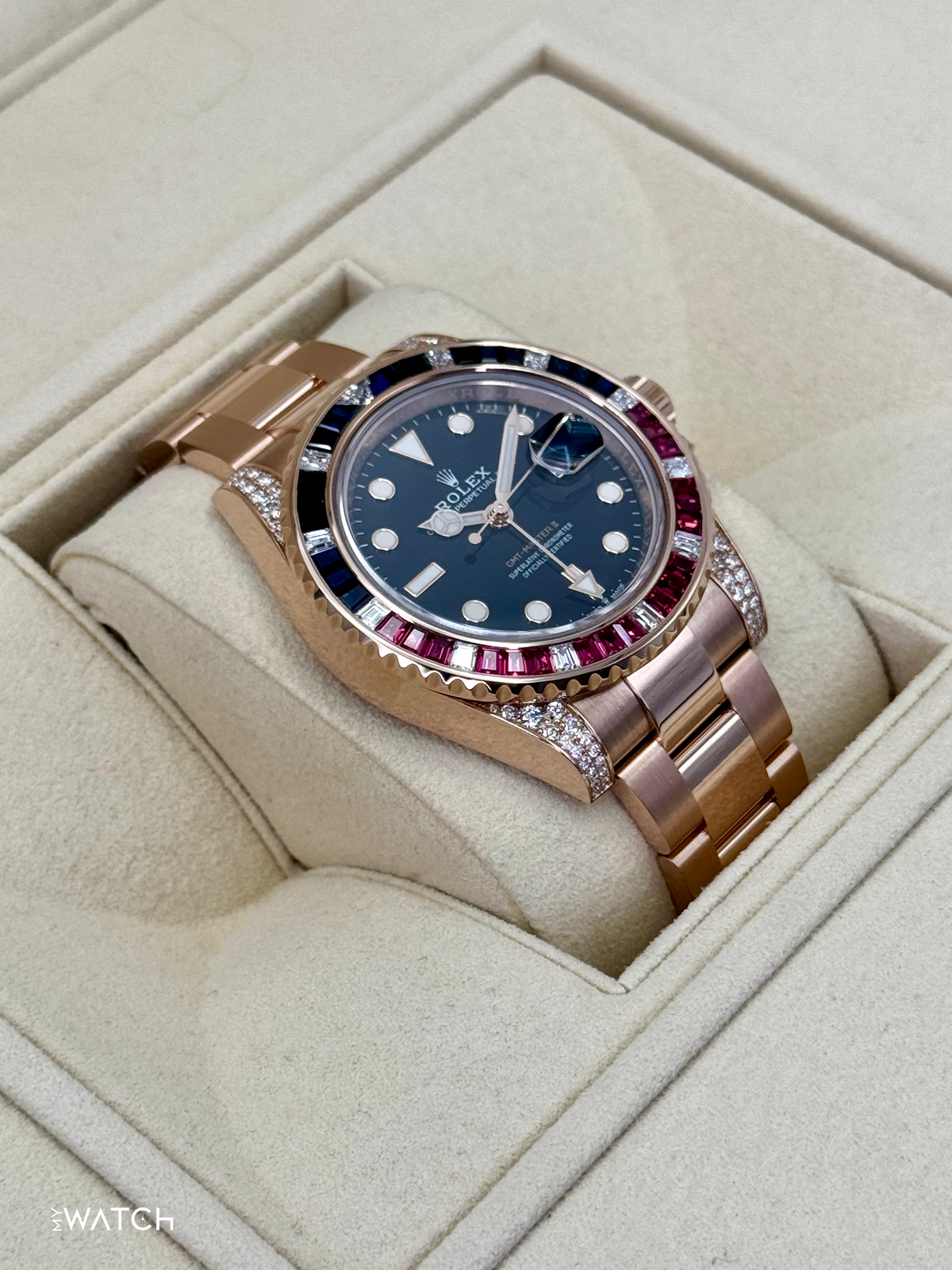 2021 Rolex GMT-Master II 40mm 126755SARU Rose Gold Sapphire and Ruby