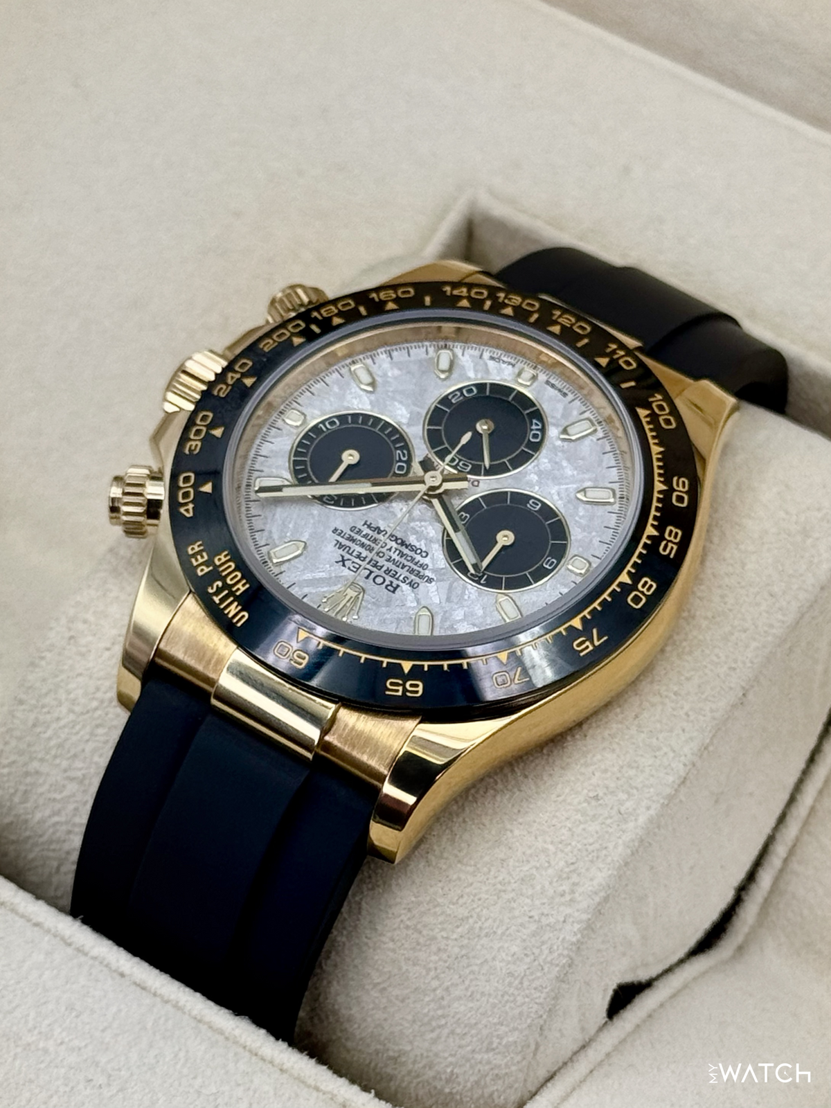 2022 Rolex Daytona 40mm 116518LN Oysterflex Yellow Gold Meteorite Dial