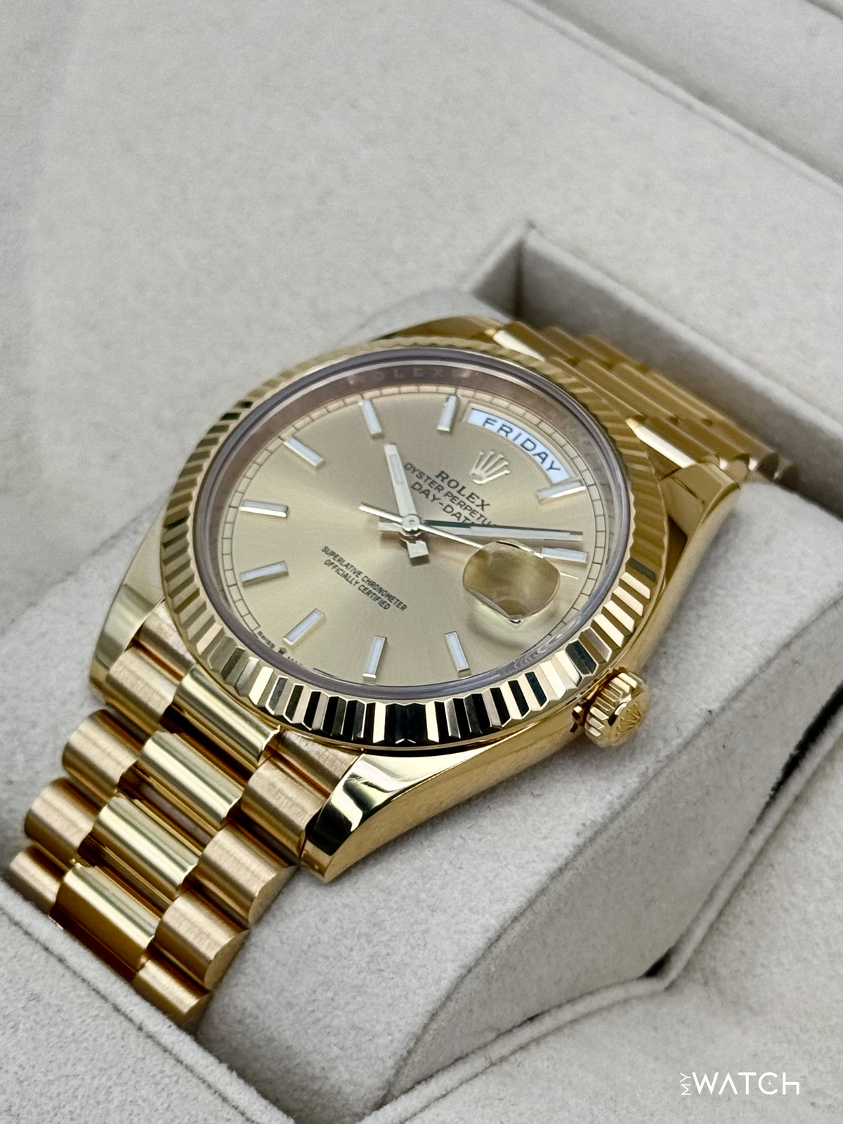 2020 Rolex Day-Date 40mm 228238 Champagne Stick Dial