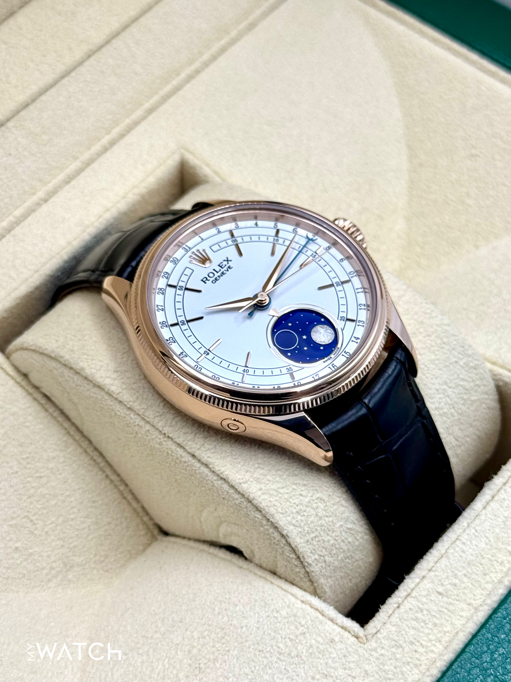 2022 Rolex Cellini Moonphase 39mm 50535 Rose Gold White Dial