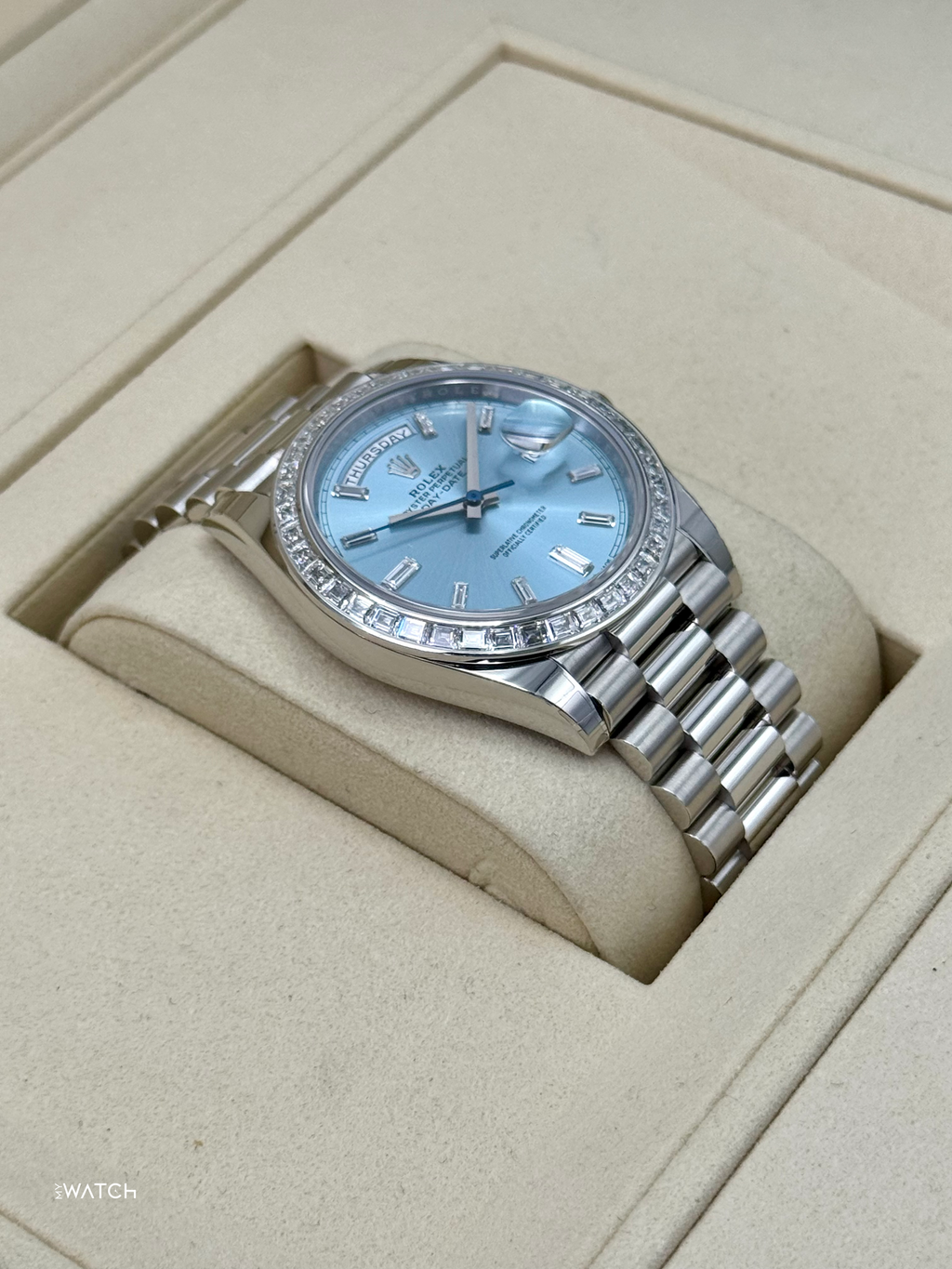 NEW 2025 Rolex Day-Date 40mm 228396TBR Ice Blue Diamond Baguette Dial